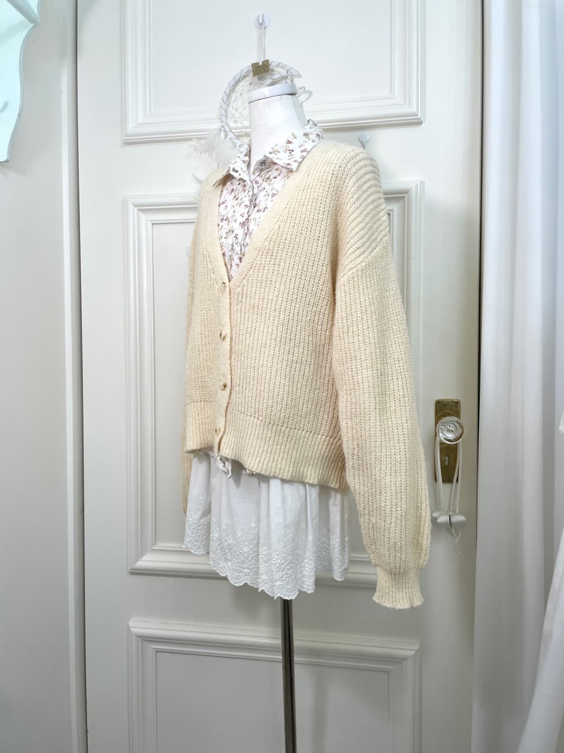 EARTH ivory lace cotton banding midi ski 상품이미지7