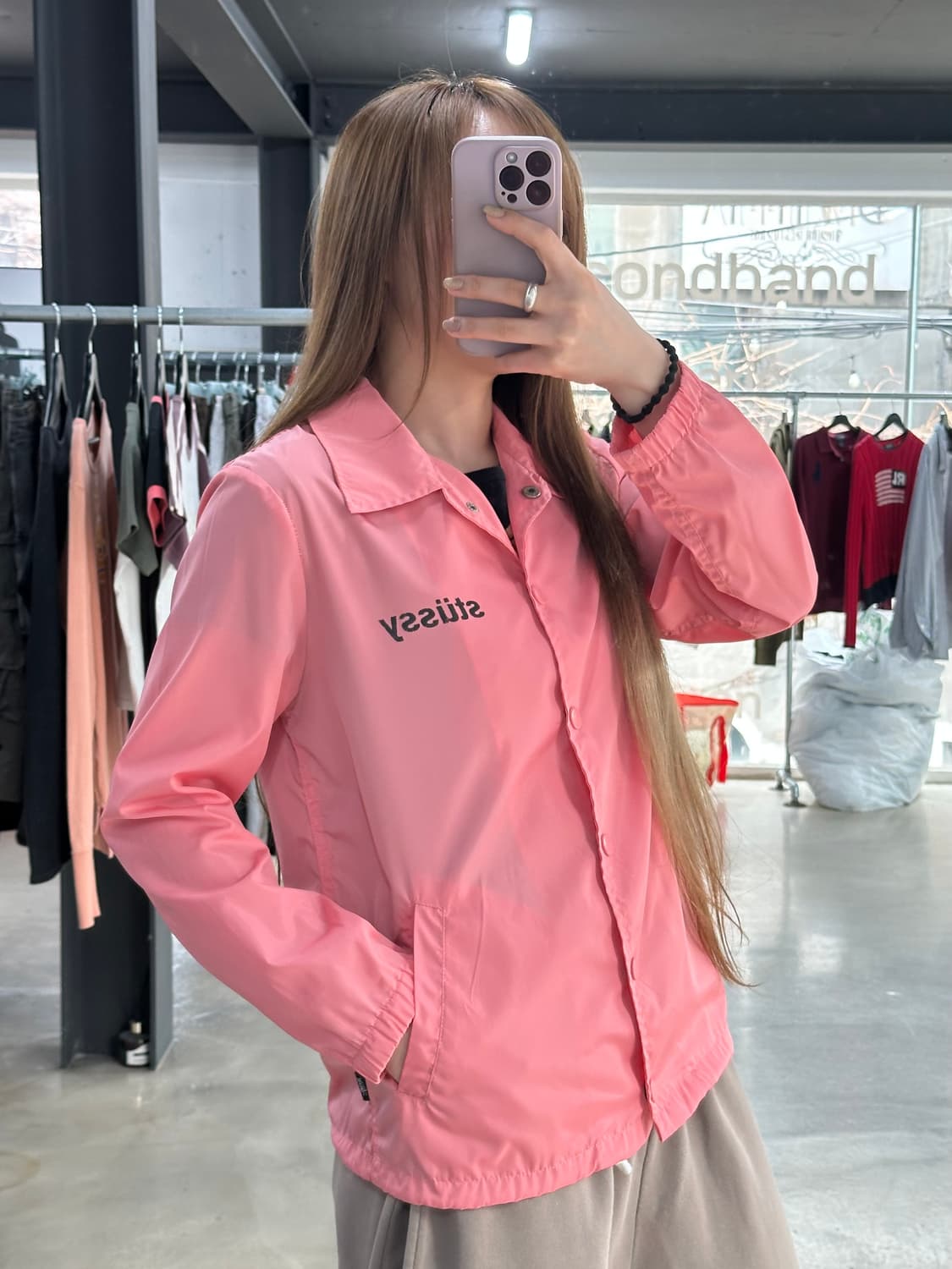 스투시 백로고 코치자켓 코랄핑크 상품이미지4