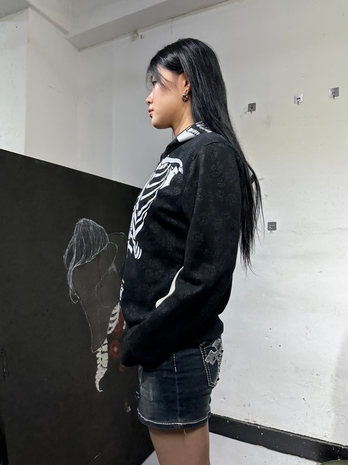 Jpn 일본빈티지 해골 풀오버 펑크 집업 져지 상품이미지5