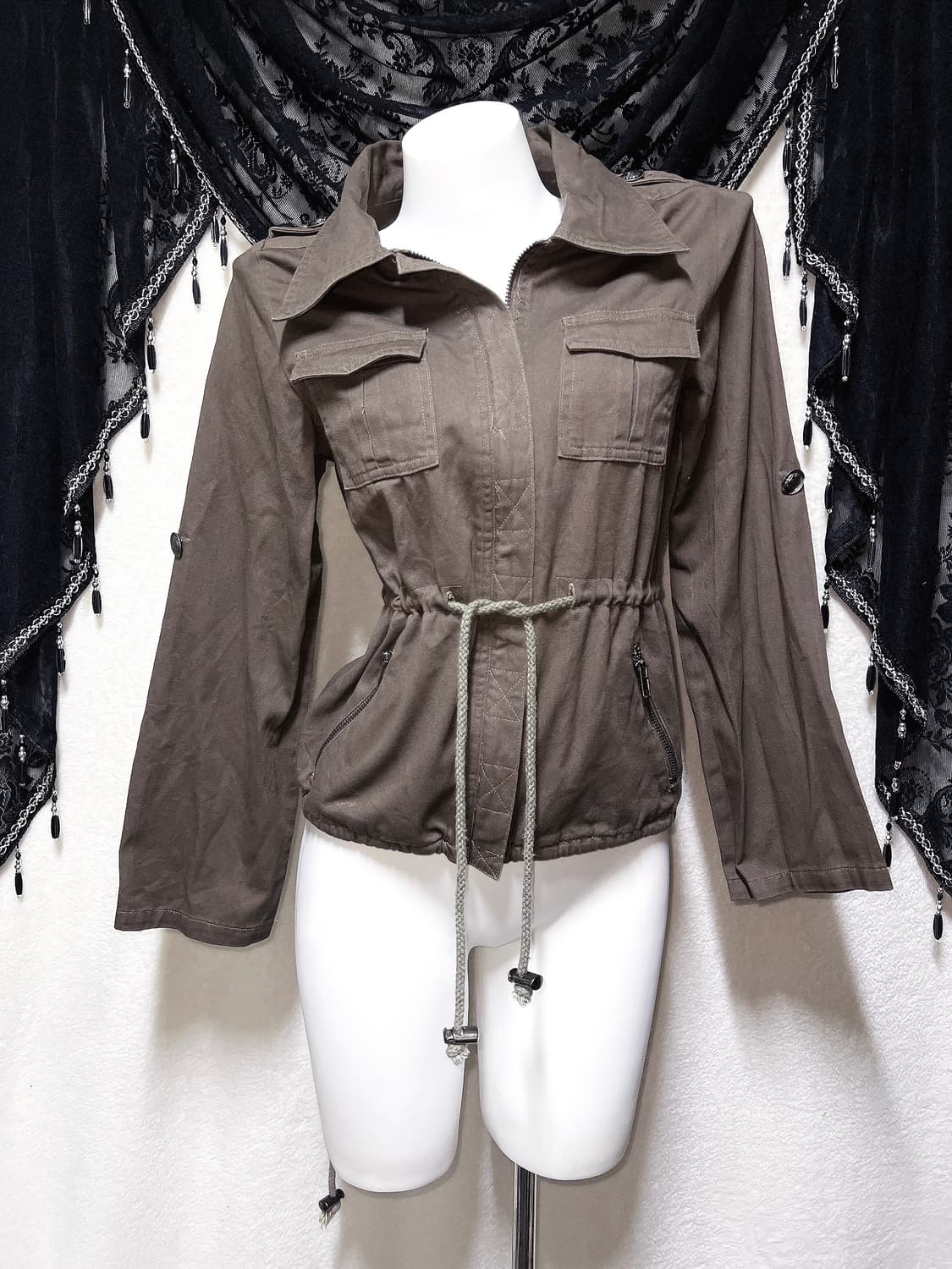 y2k 와투케 갸루 펑크 d.i.a 다이아깔 스트링 트임 견장 야상자켓 상품이미지3