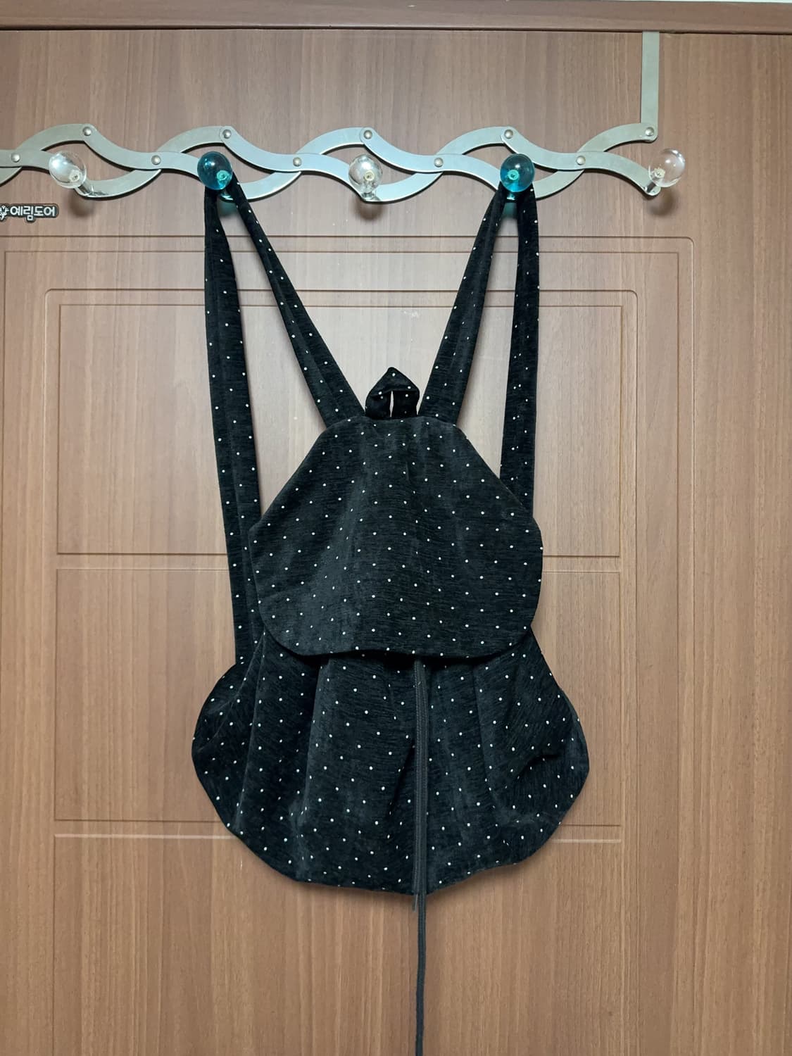 에이블리 지그재그 빈티지 모리걸 블랙 도트 스트링 백팩 모리 가방 상품이미지3