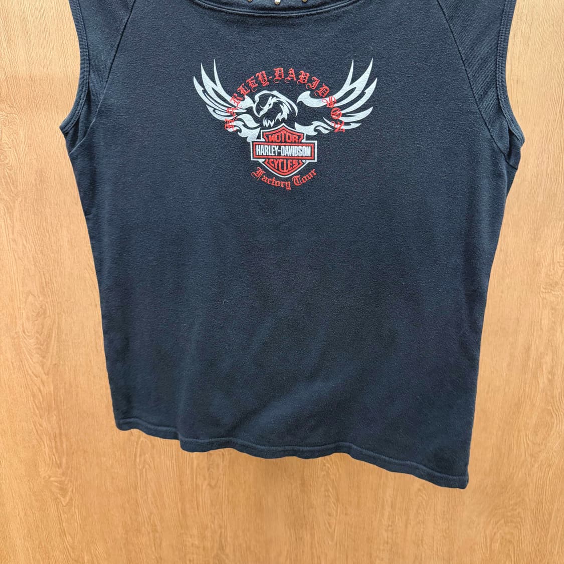 할리데이비슨 슬리브리스 티셔츠 이글 로고 프린팅 메탈 스터드 디테일 블랙 상품이미지5