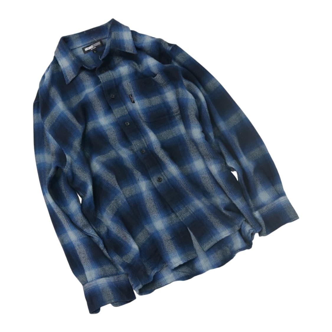 미치코런던 헤링본 체크 블루 플라넬 셔츠 상품이미지1