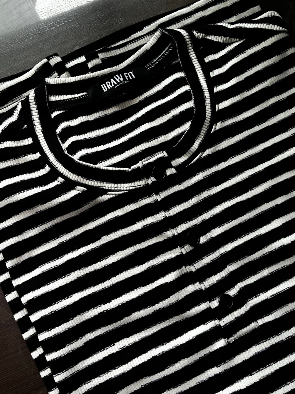 (XL) 드로우핏 러프 스트라이프 헨리넥 티셔츠 [BLACK] 반팔 상품이미지9