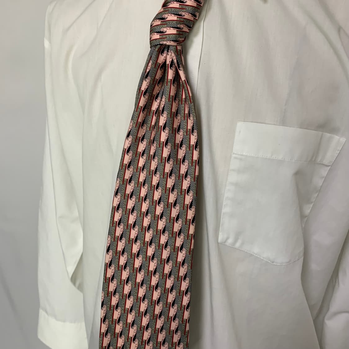 베르사체 메두사 빈티지 패턴 실크 넥타이 핑크 그레이 상품이미지3