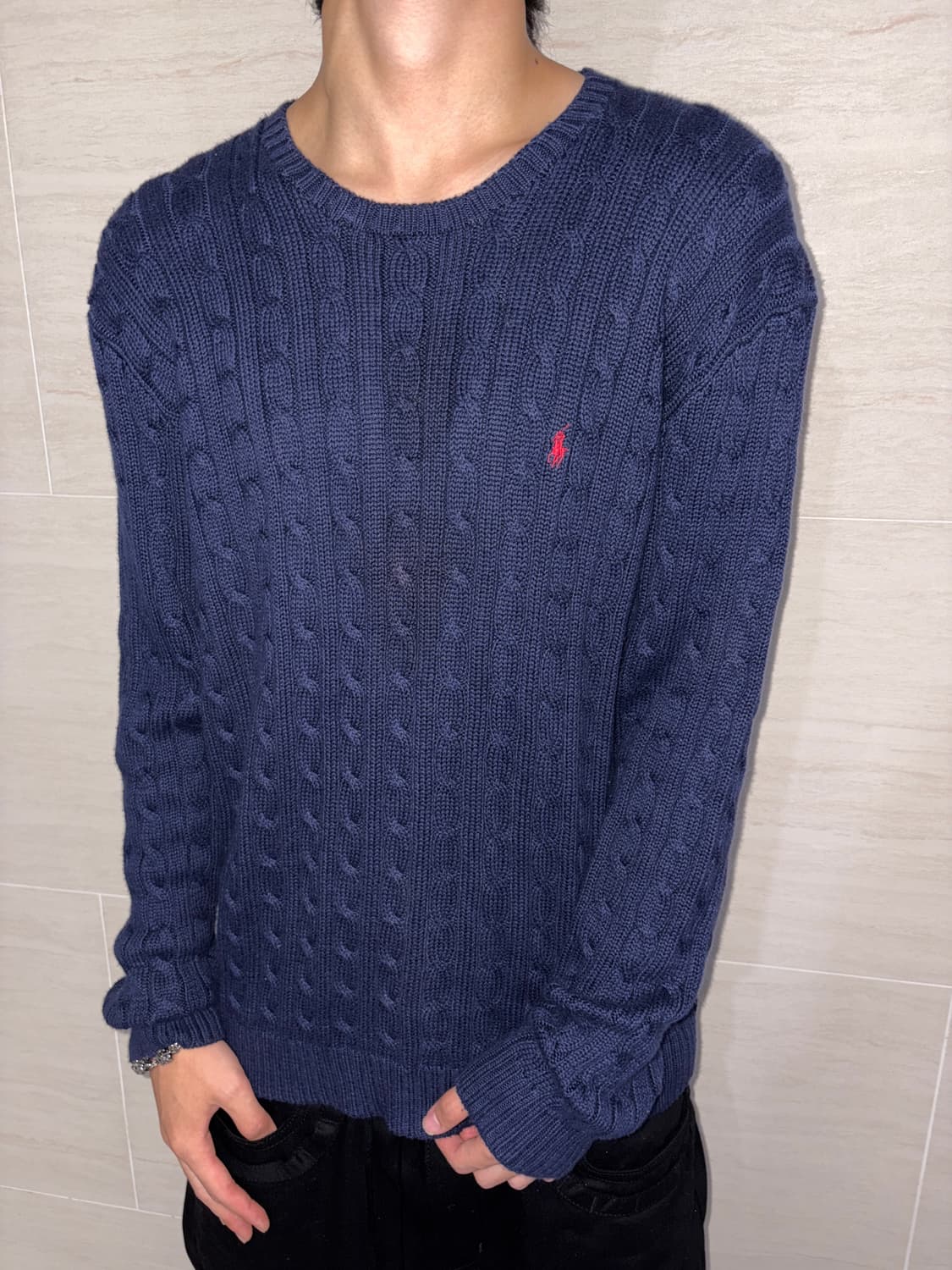 [정품] 폴로 랄프로렌 꽈배기 레드 로고 니트 L 상품이미지1