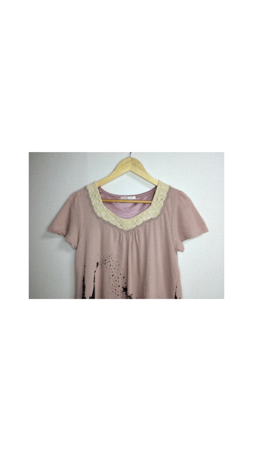 axes femme 엑시즈팜 핑크 프린팅 레이스 반팔 원피스 튜닉 상품이미지2