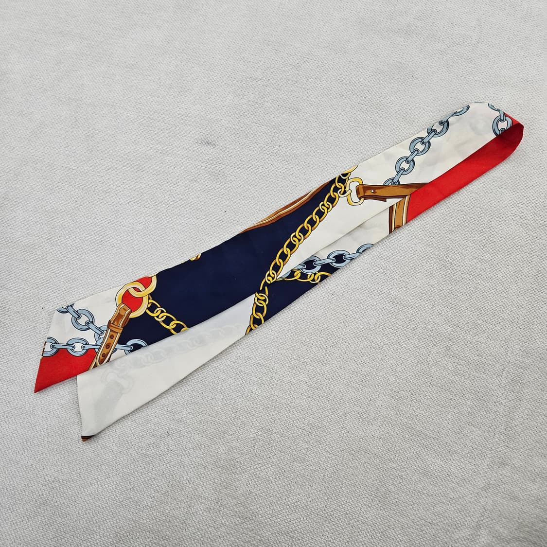 [실측확인] 고급 체인 패턴 실크 스카프 0121Y2 상품이미지3