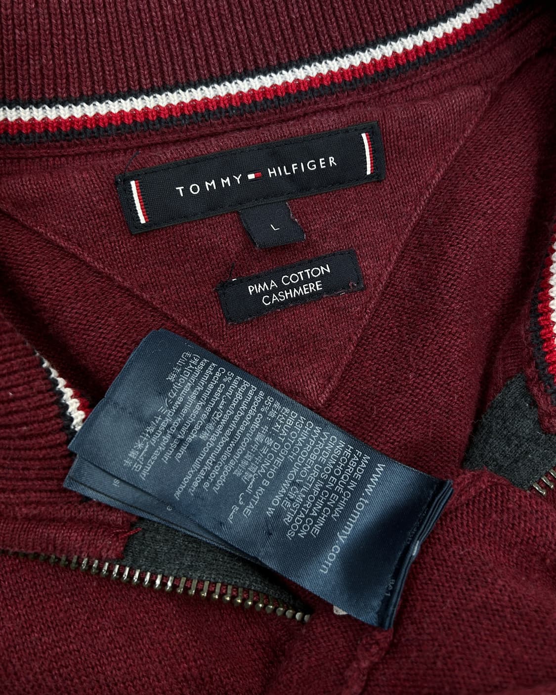 타미힐피거 플래그로고 니트집업 버건디 상품이미지3