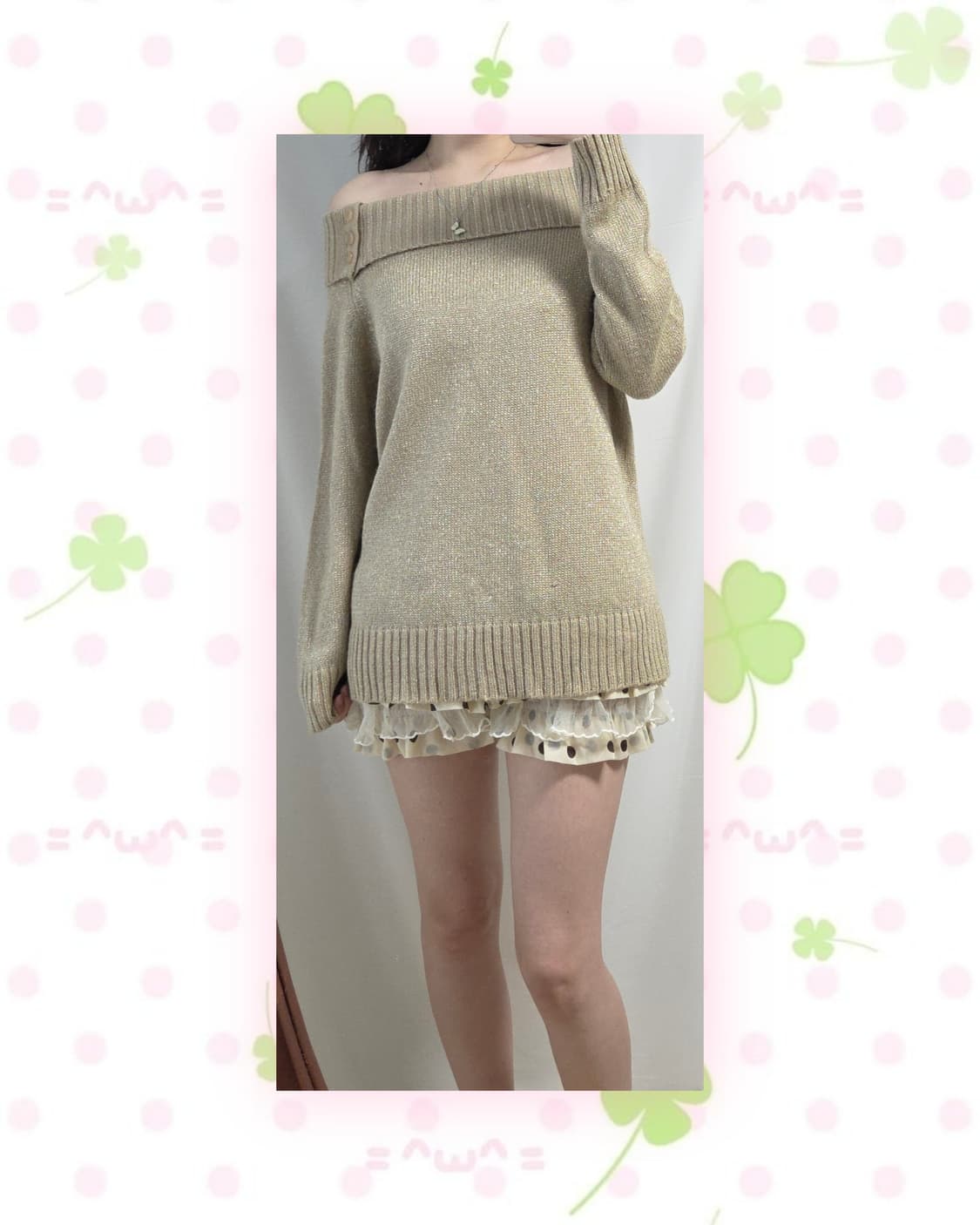 HEALTHY KAREN 골드 글리터 오프숄더 니트 상품이미지1