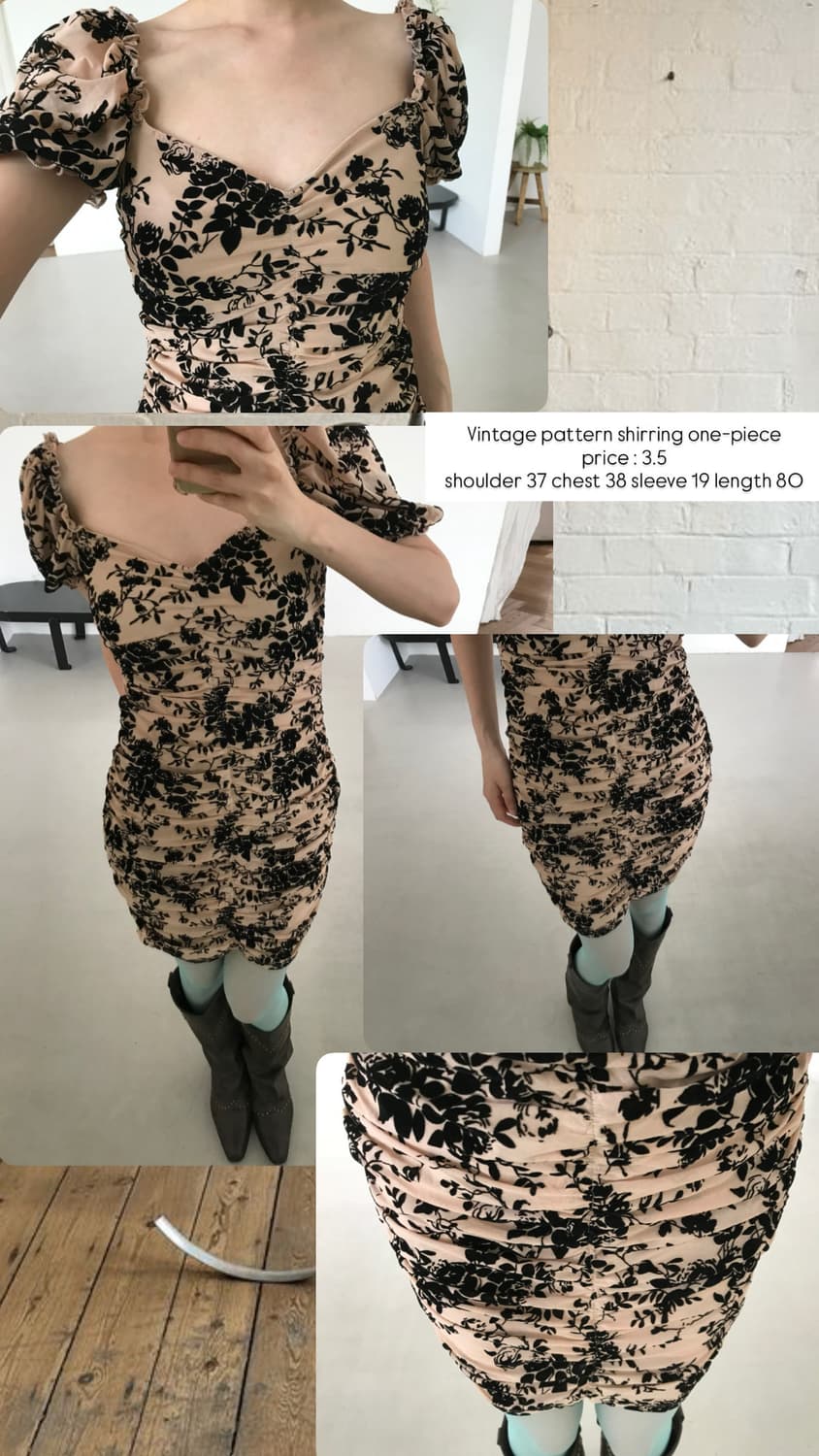 vintage pattern shirring one-piece 상품이미지10