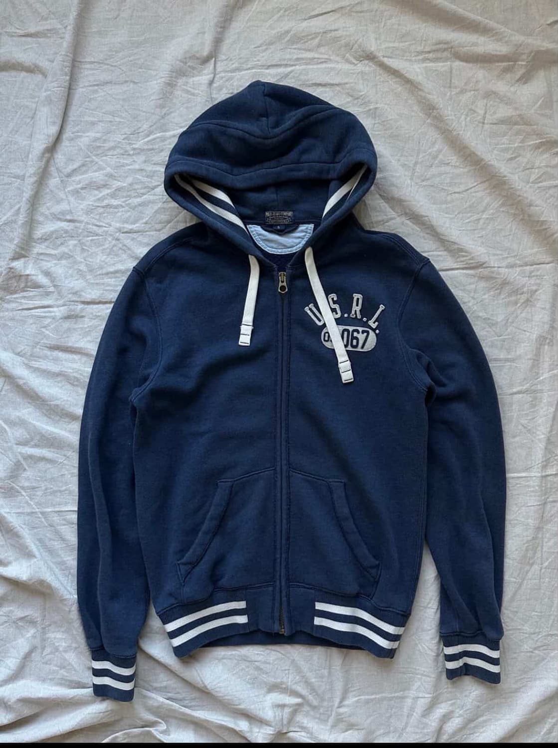 폴로 진스 컴퍼니 자수 로고 블루 후드집업 상품이미지1