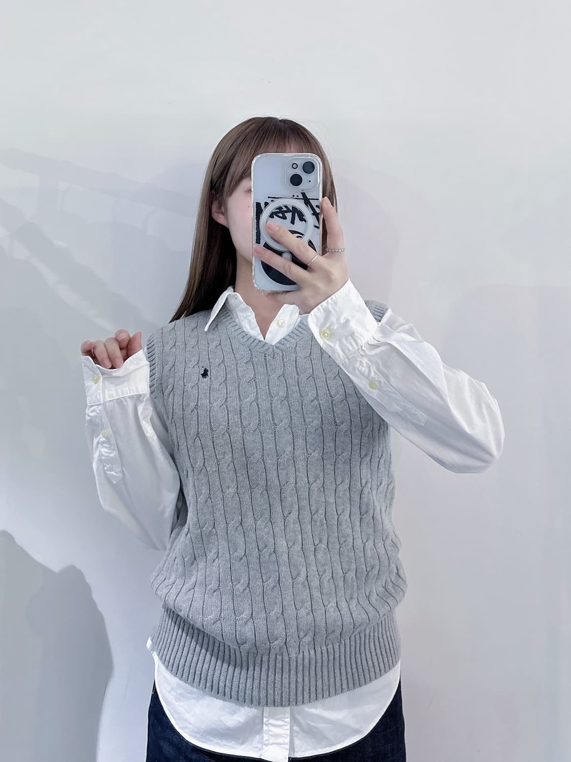 폴로랄프로렌 네이비포니 그레이 케이블 니트조끼 상품이미지2