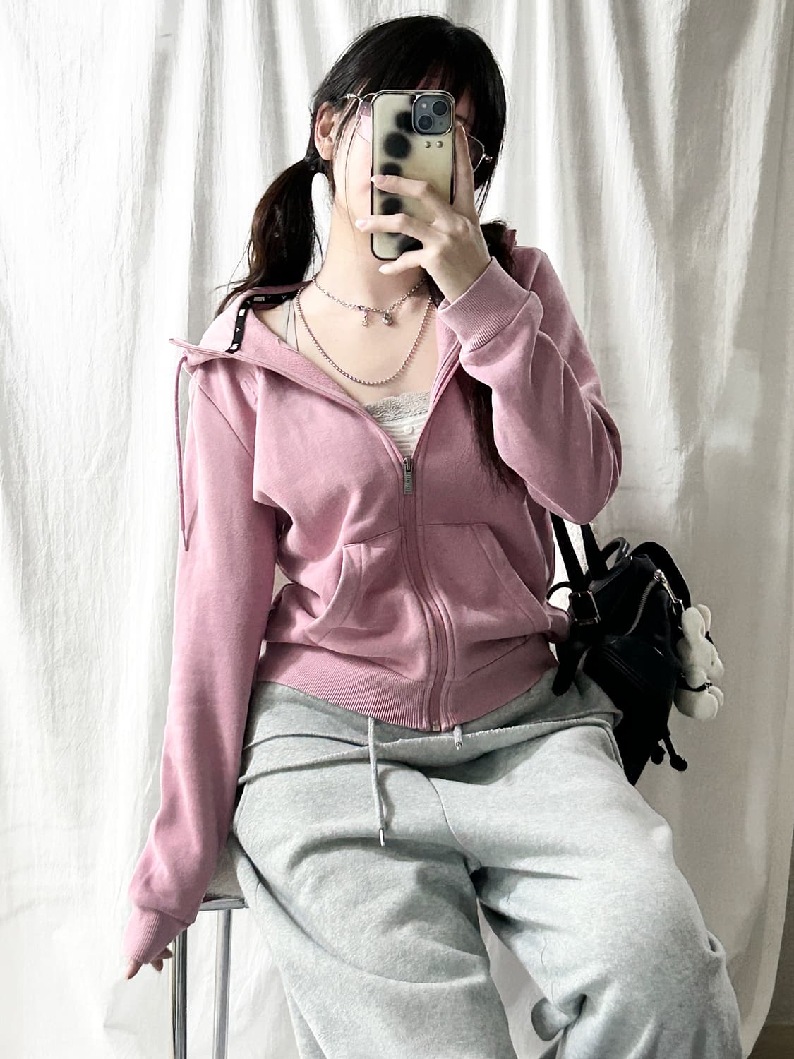 푸마 스펠로고 핑크 후드집업 상품이미지3