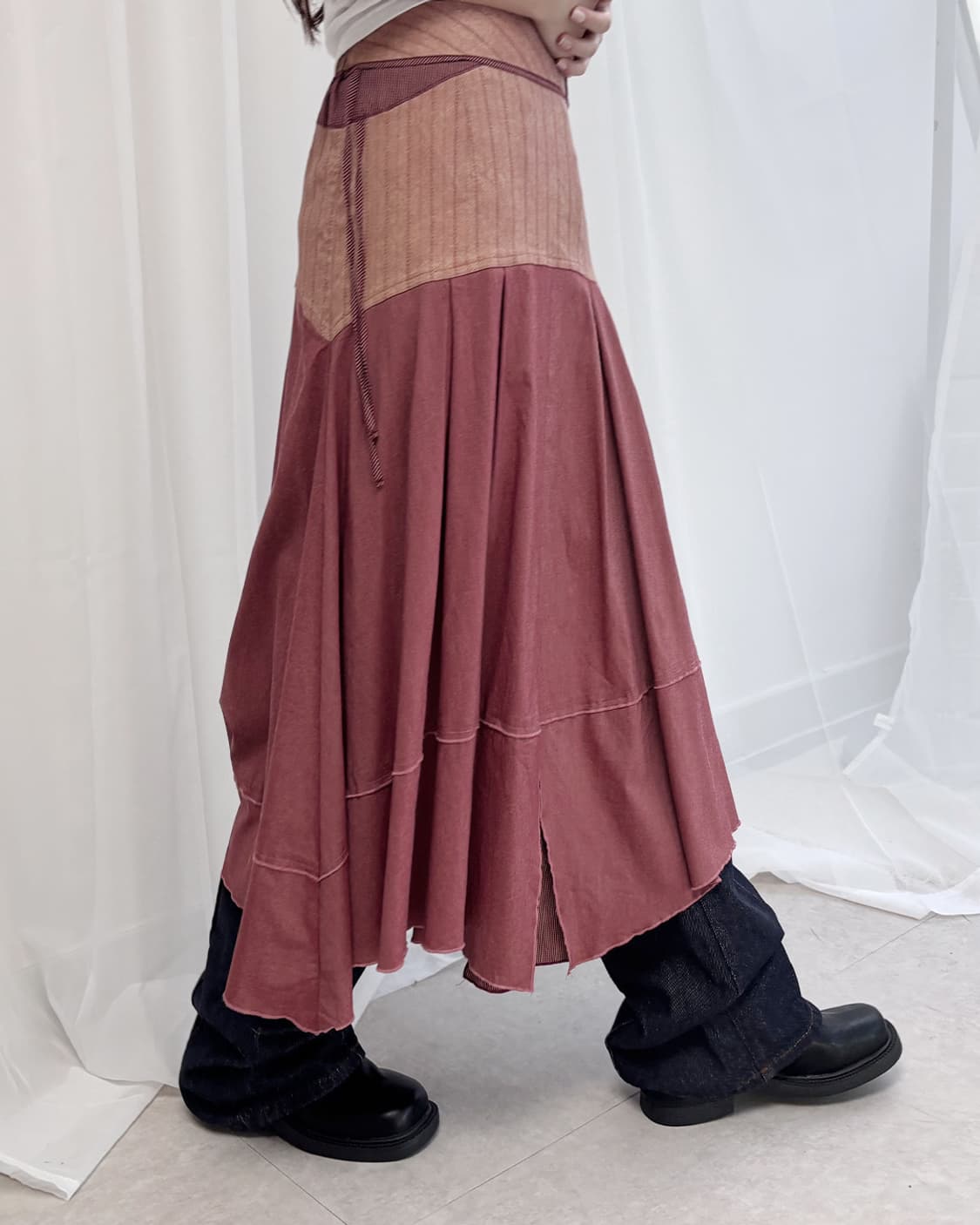 kame indie pink vintage 언발란스 롱 플레어 스커트 상품이미지1