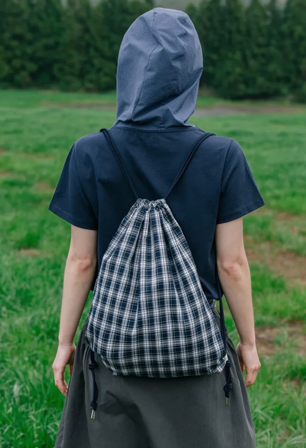 오헤시오 CHECK DRAWSTRING BAG, BLUE 상품이미지5