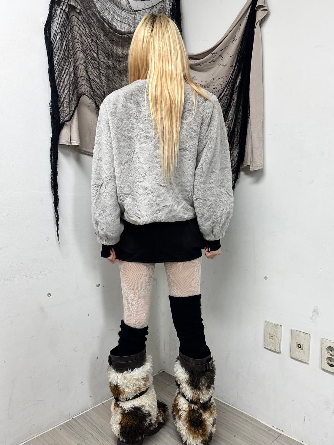 None-Neck Grey Fleece Jacket 상품이미지2