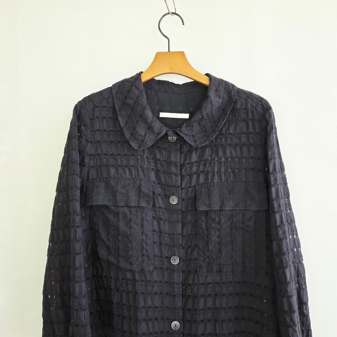 [GIVY] 기비 네이비 시스루 체크 롱셔츠 여성 66 상품이미지3