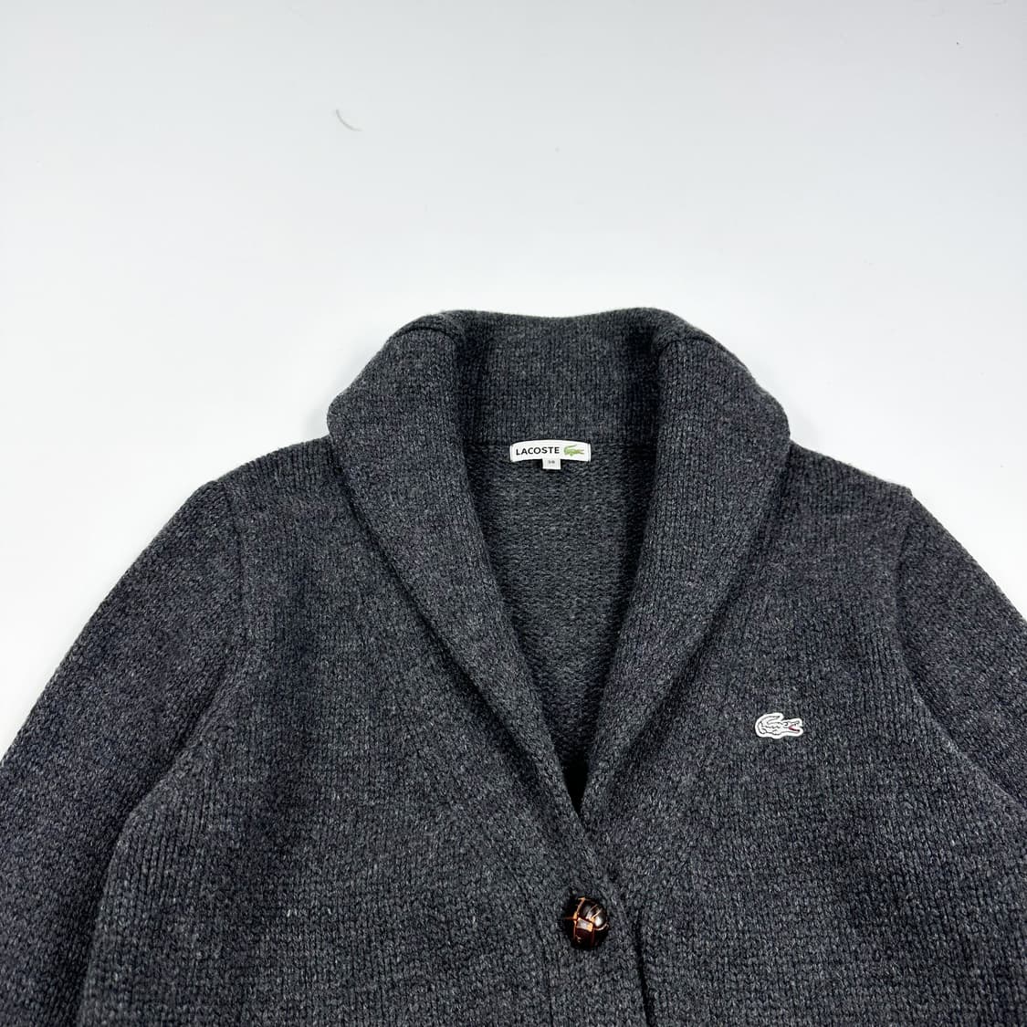 라코스테 여성 클래식 숄카라 니트 가디건 챠콜 그레이 여성L 상품이미지2