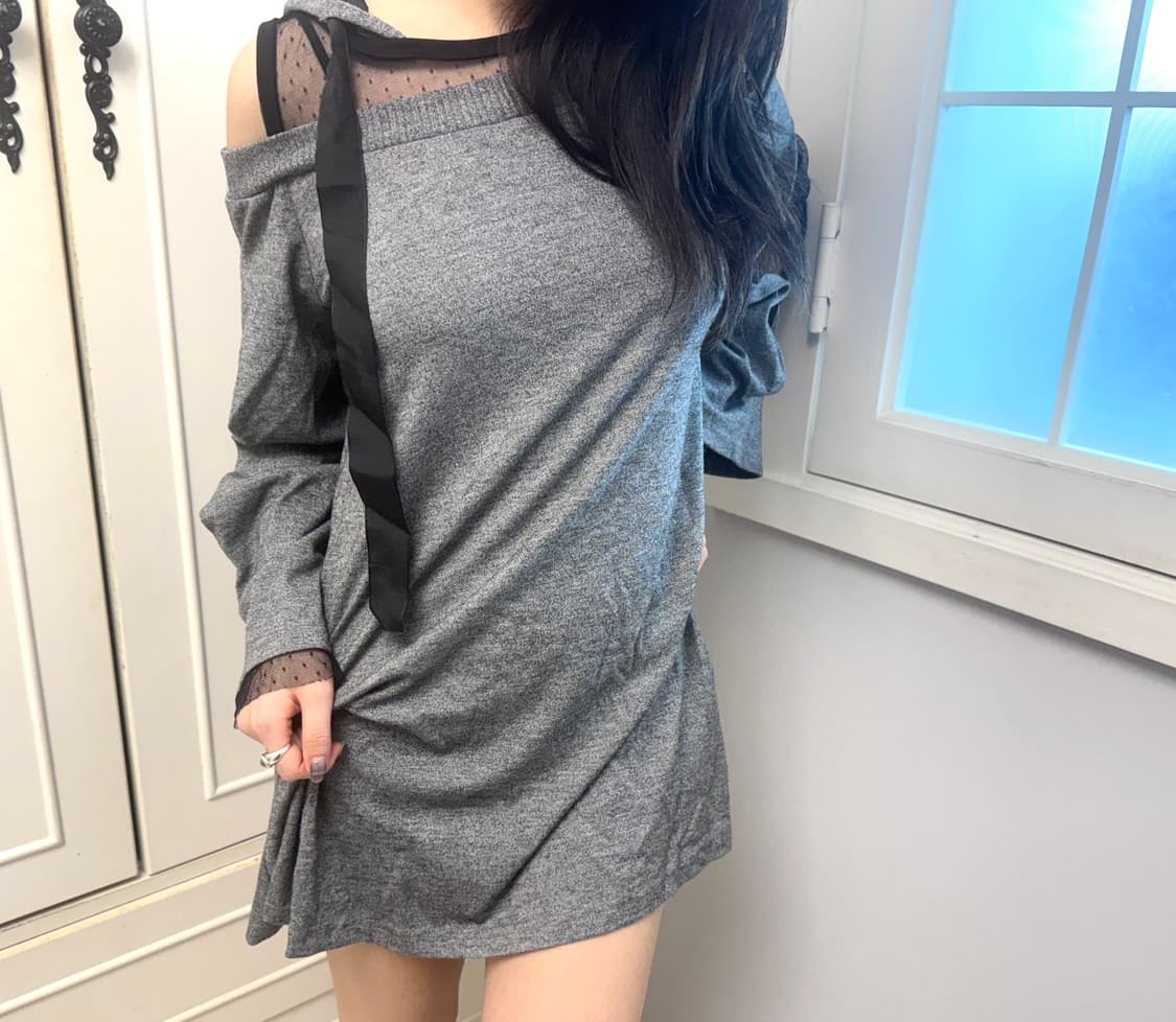 빈티지 갸루 원피스 시스루 후드탑 상품이미지1