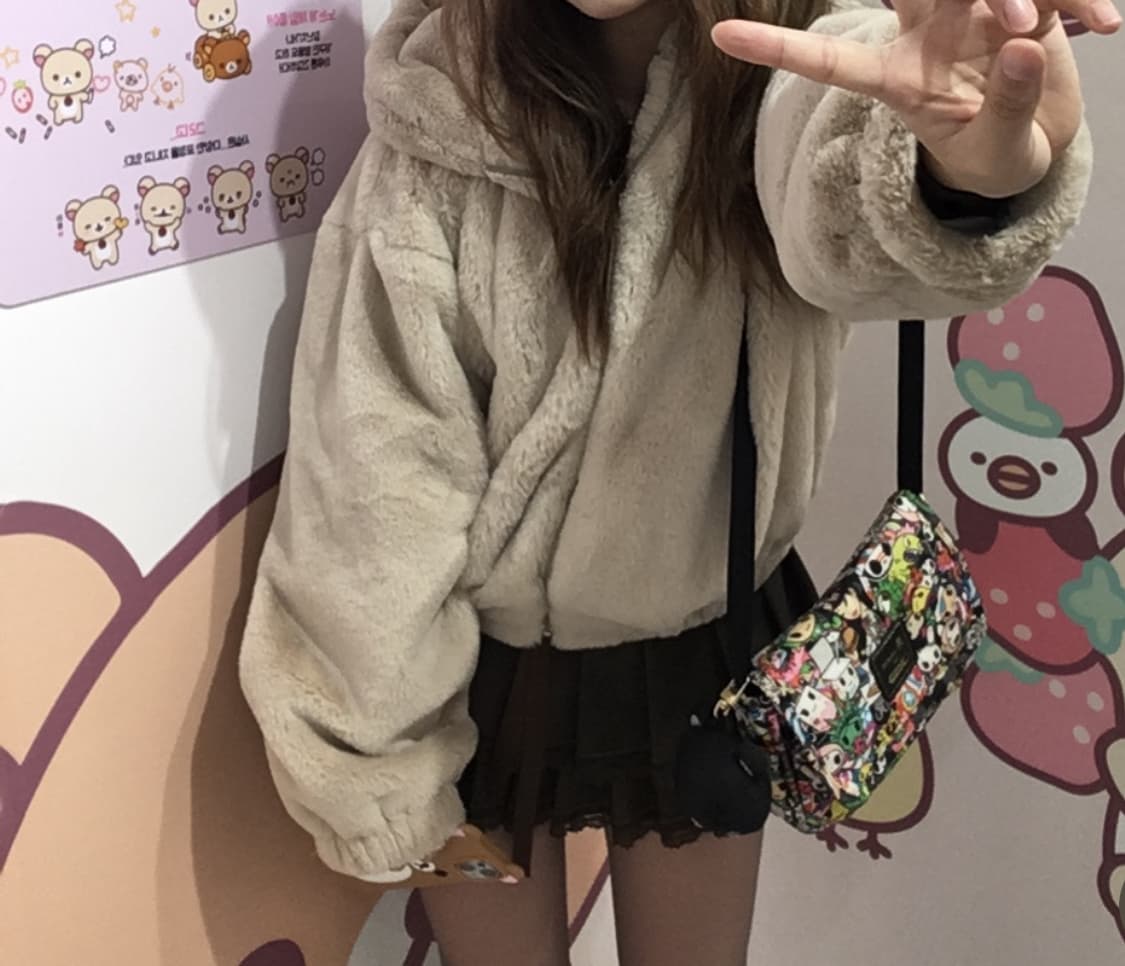 퍼 크롭 자켓 아우터 갸루 상품이미지1