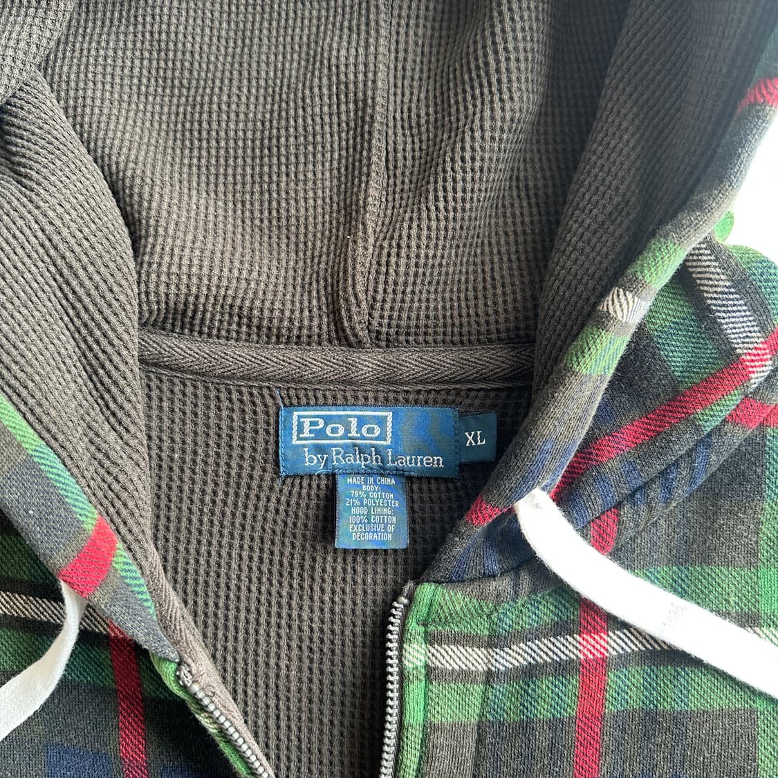 90s 폴로 랄프로렌 FULL 써멀 블랙와치 체크 후드집업 상품이미지2