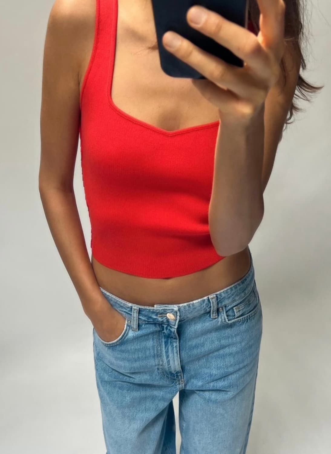ZARA 자라 플레인 니트 크롭 탑 레드, 자라 니트 나시 상품이미지2