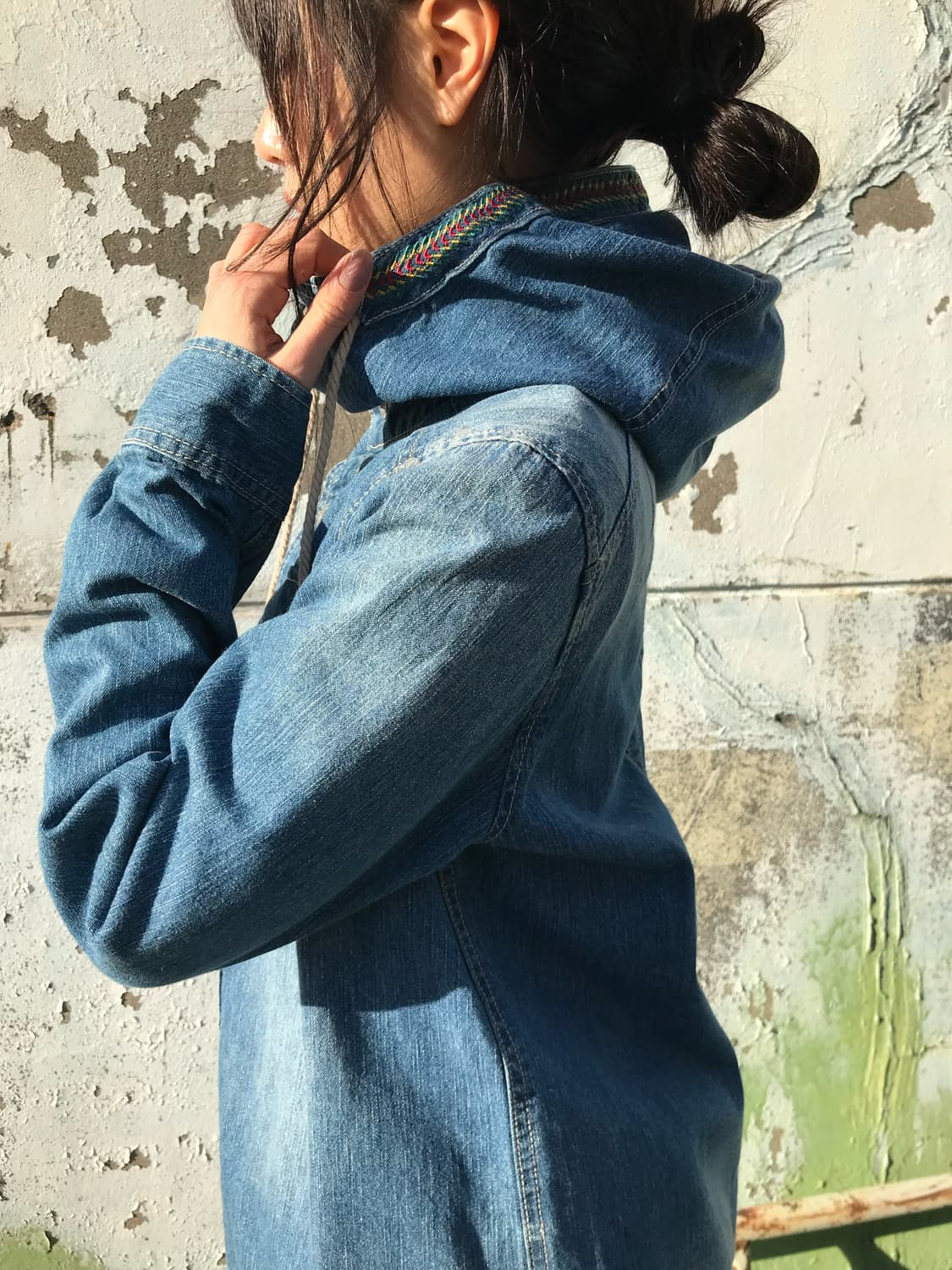 보헤미안  후드 데님 셔츠 상품이미지3