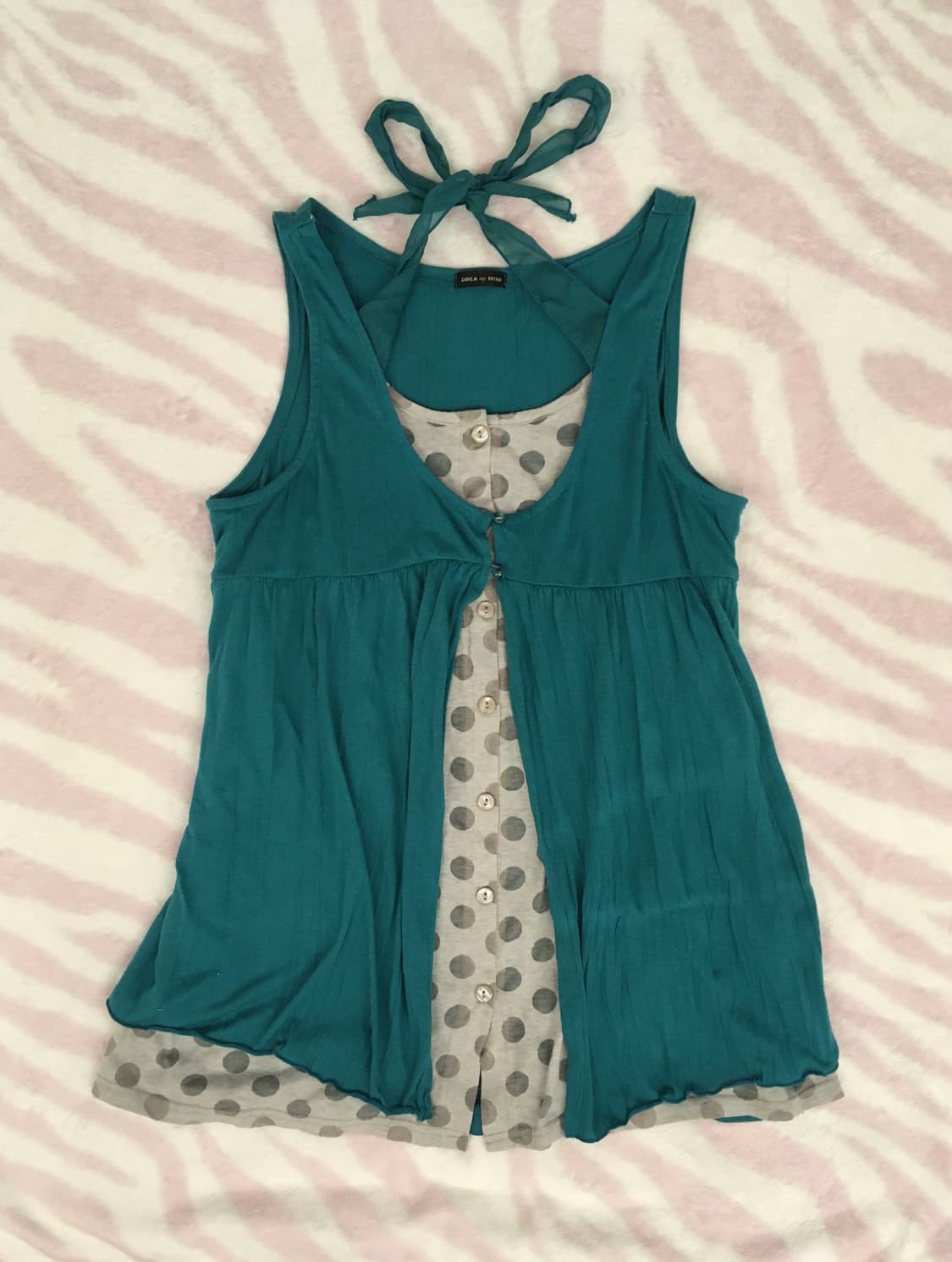 여름 청록 도트 모리걸 레이어드 민소매 단추 탑 헤이세이 상품이미지2