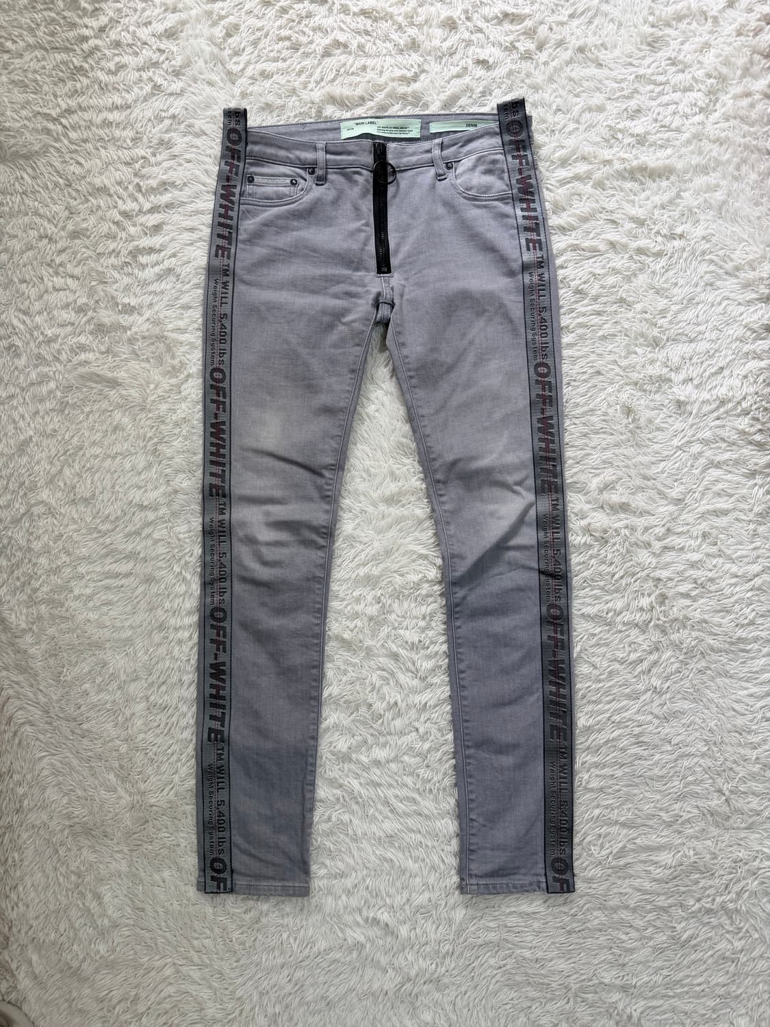 [오프화이트] 메인 라벨 다이아그 스트랩 스키니 진 - 그레이 상품이미지4