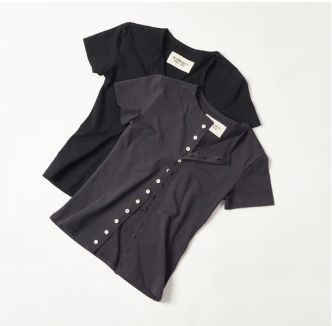 Plzproject 라운드 버튼 슬림 셔츠 그레이 상품이미지2