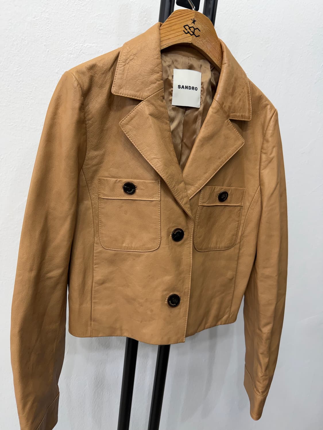 정품) 산드로 여성 브라운 레더 크롭 가죽자켓 82(55) 상품이미지2