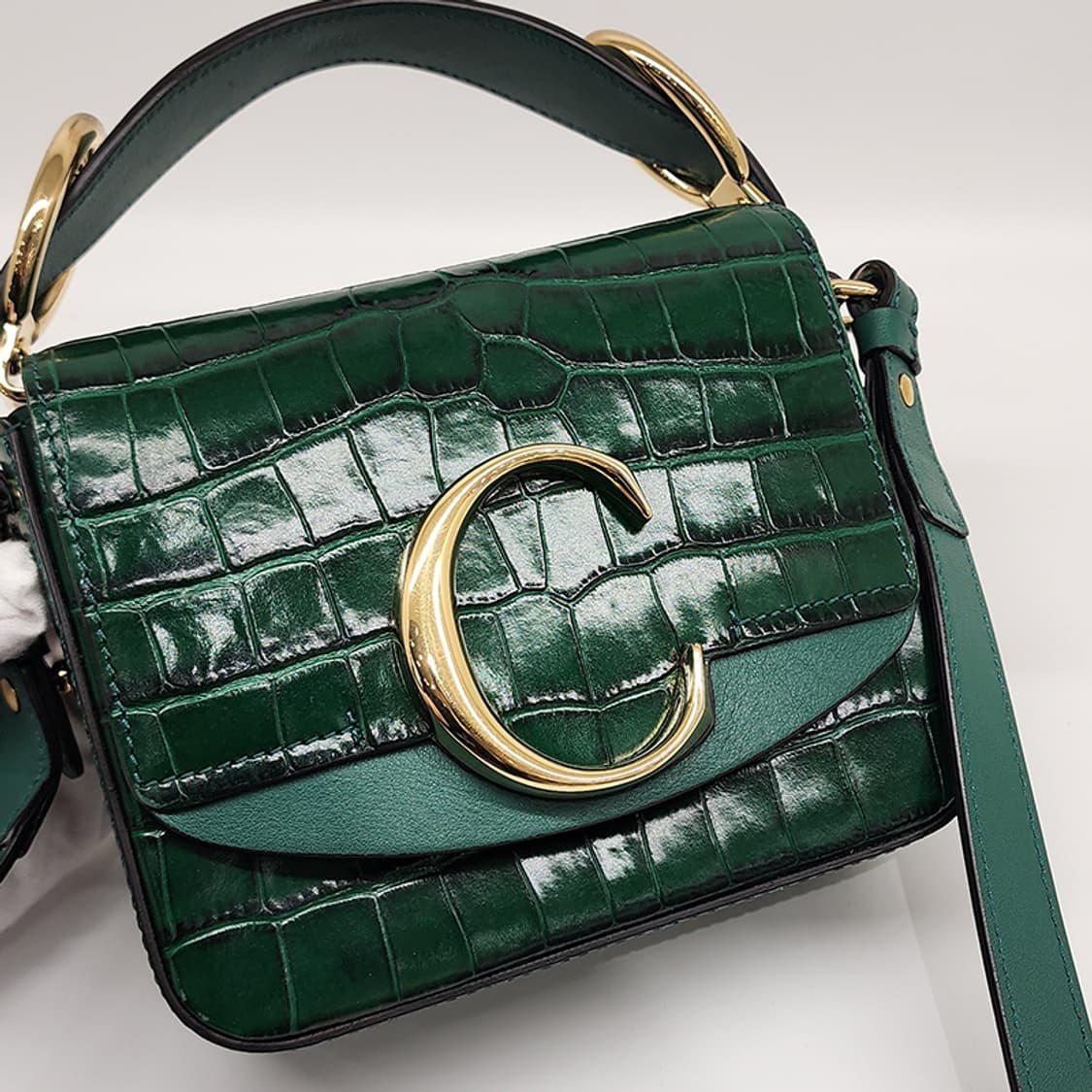 끌로에 C백 미니 크로커텍스쳐 토트 숄더백 그린 상품이미지5
