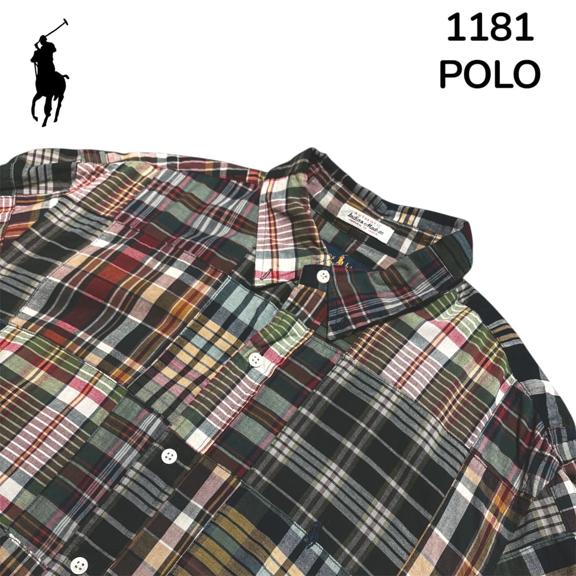 폴로 커스텀핏 인디고 패치 워크 반팔 신형 체크 셔츠 XL 상품이미지2