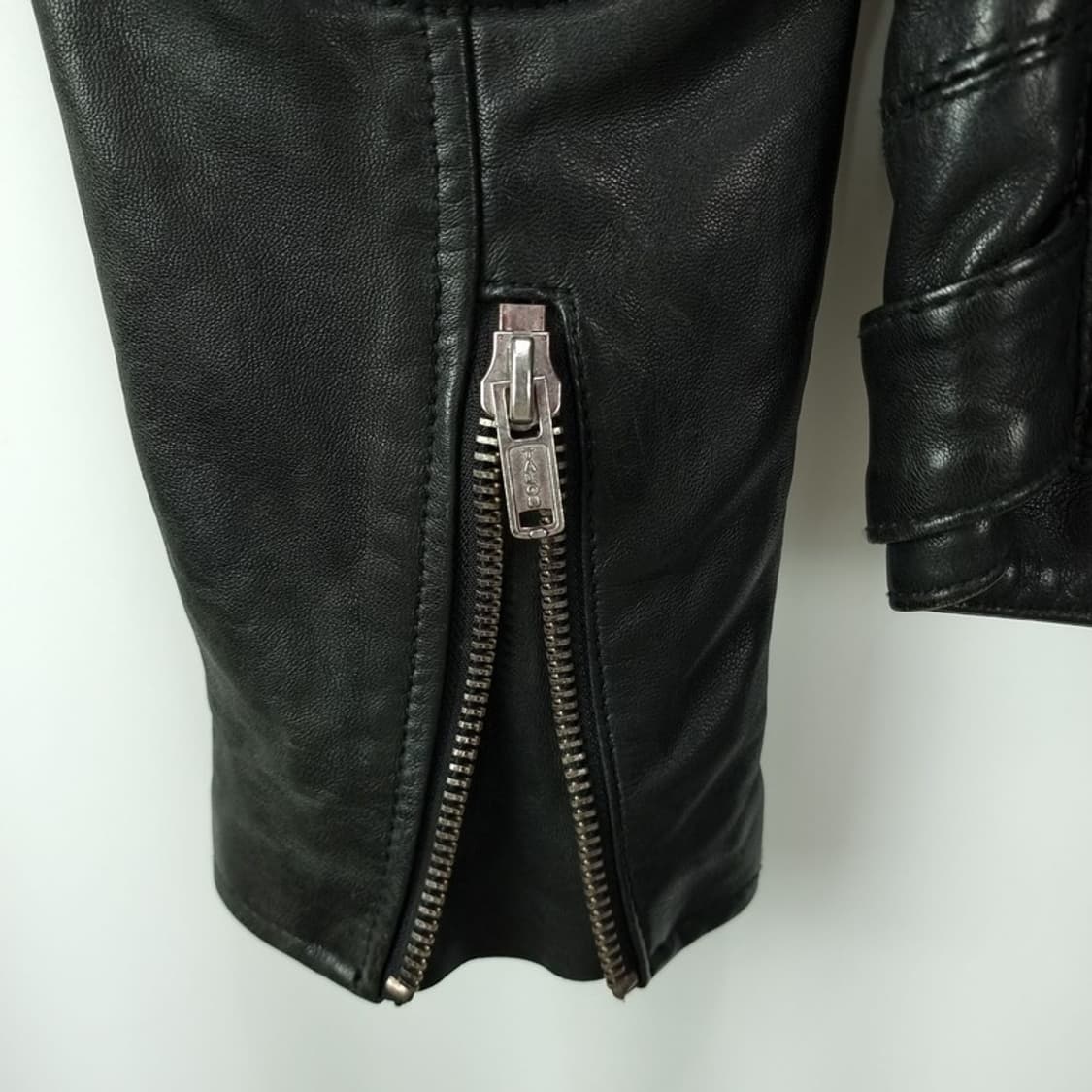 빈티지 리얼 쉽스킨 레더 양가죽 사선 라이더 레더 자켓 블랙 M16807 상품이미지6
