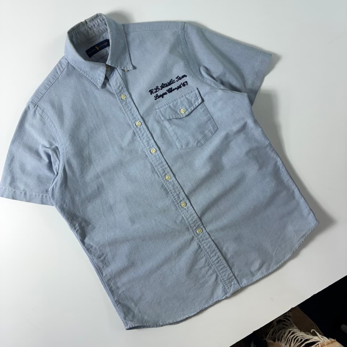 Polo  폴로 랄프로렌 자수 코튼 RL 팀리그 샴브레이 반팔 셔츠 상품이미지5