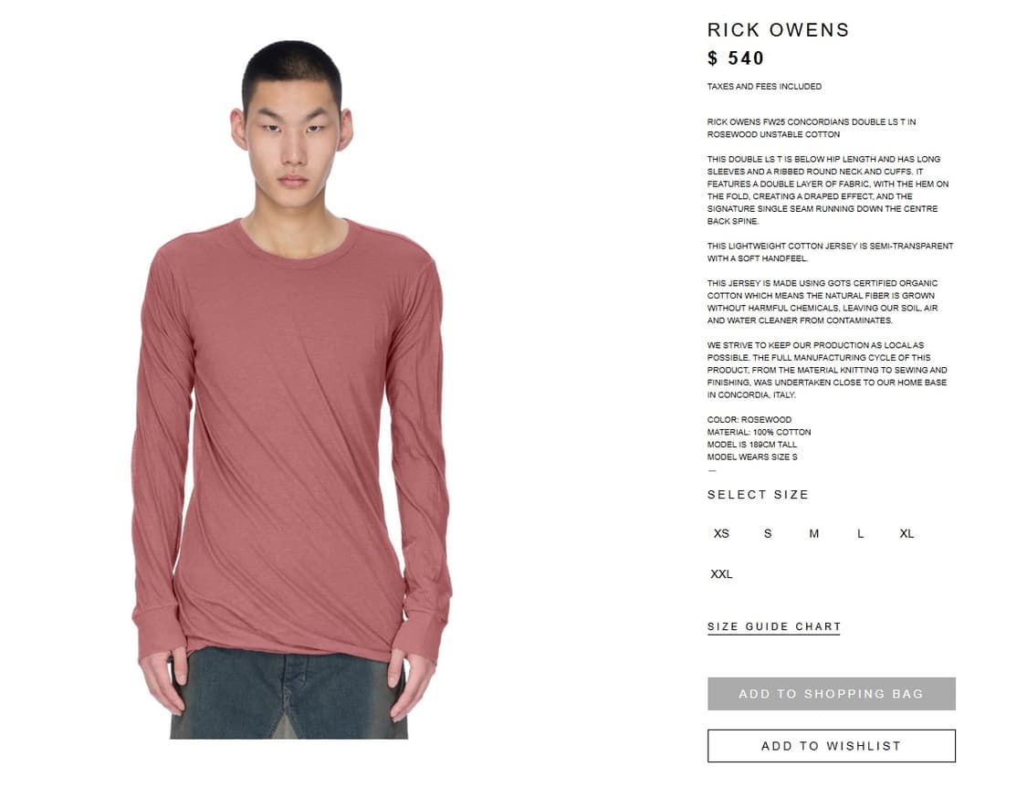 릭오웬스 / 더블 롱 슬리브 티셔츠 / S 상품이미지4