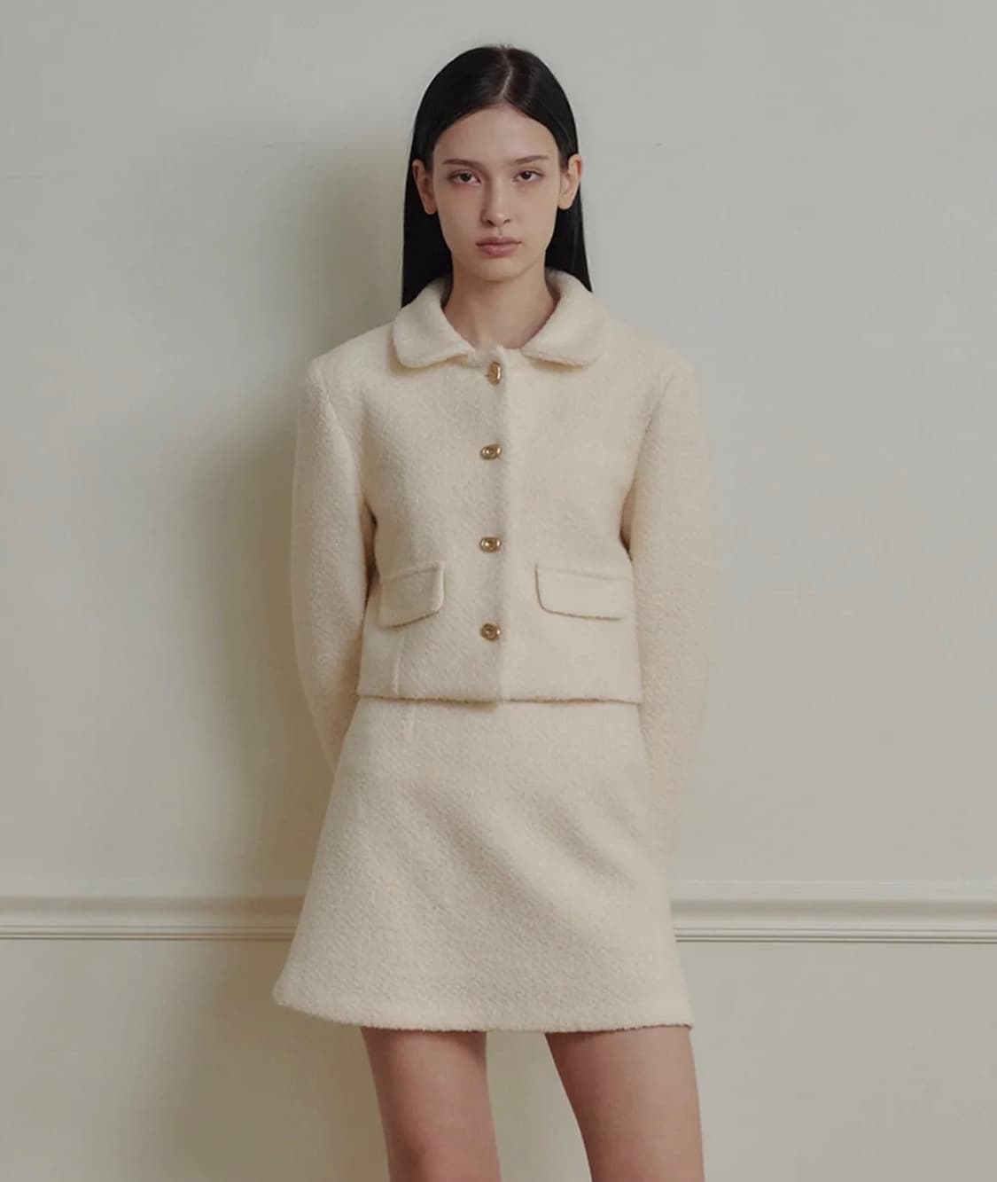 마롯 쁘띠 카라 울 트위드 자켓_크림 크림 / M 상품이미지1