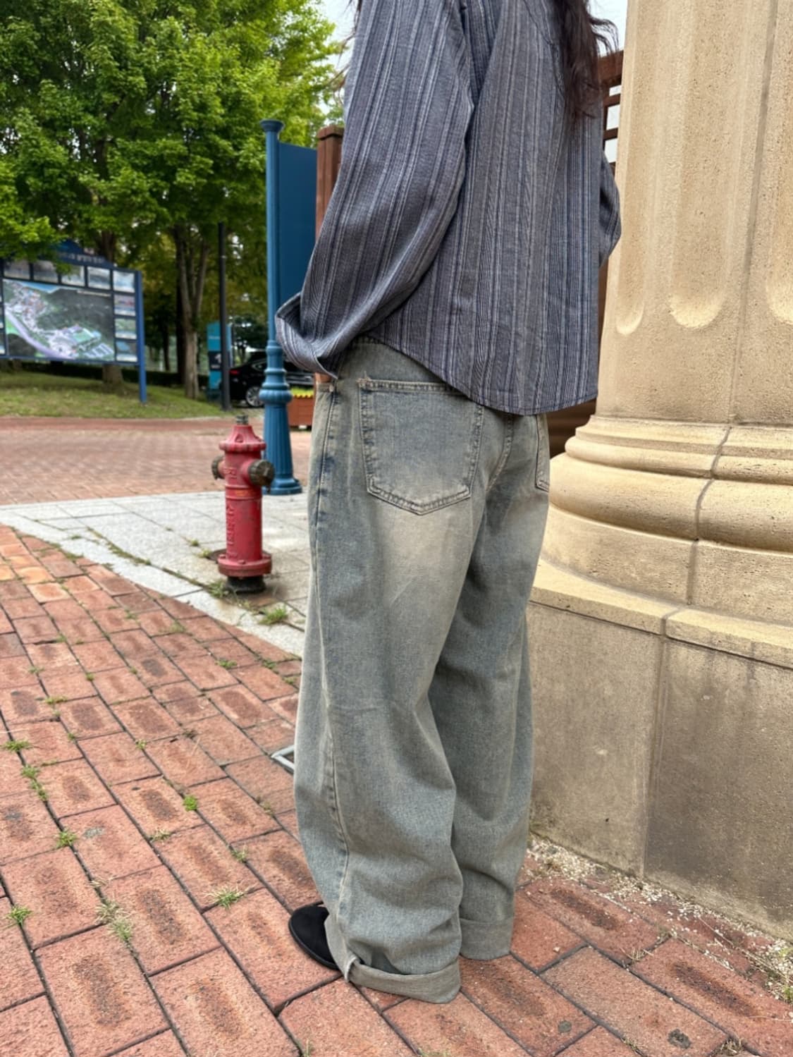 신시 그레이워싱 와이드 데님팬츠 빈티지 워싱 상품이미지1