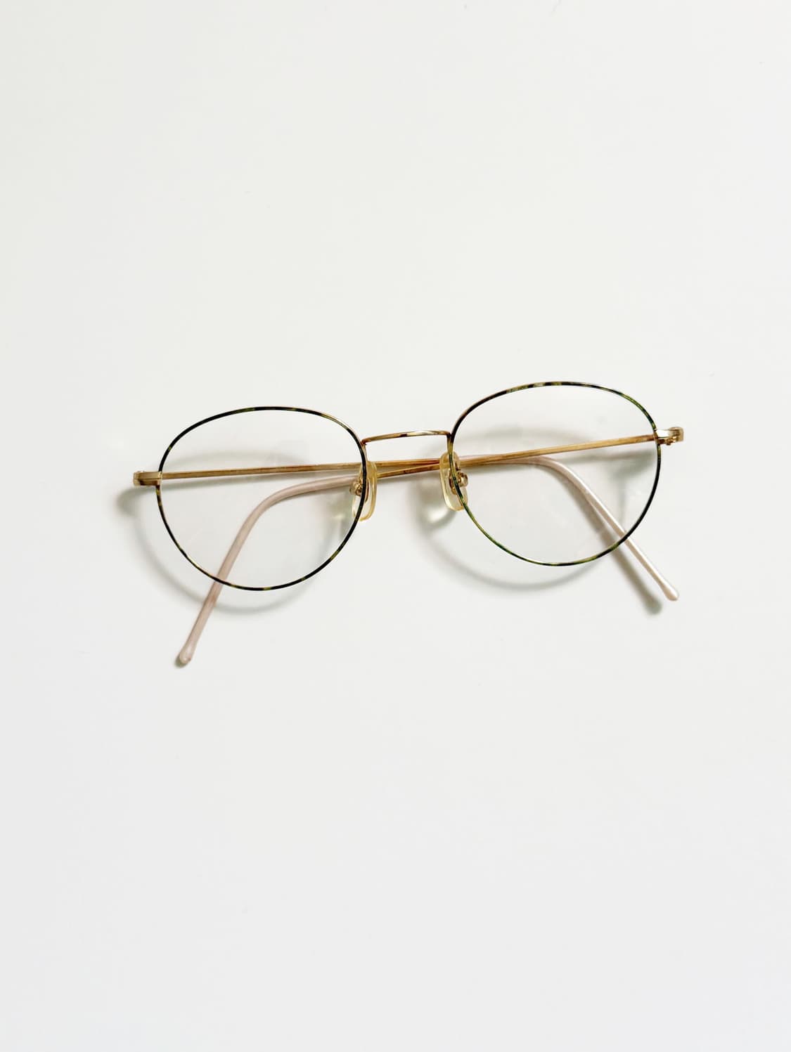 90s 유로피안 클래식 골드 그린 마블 슬림 라운드 빈티지 안경 상품이미지2