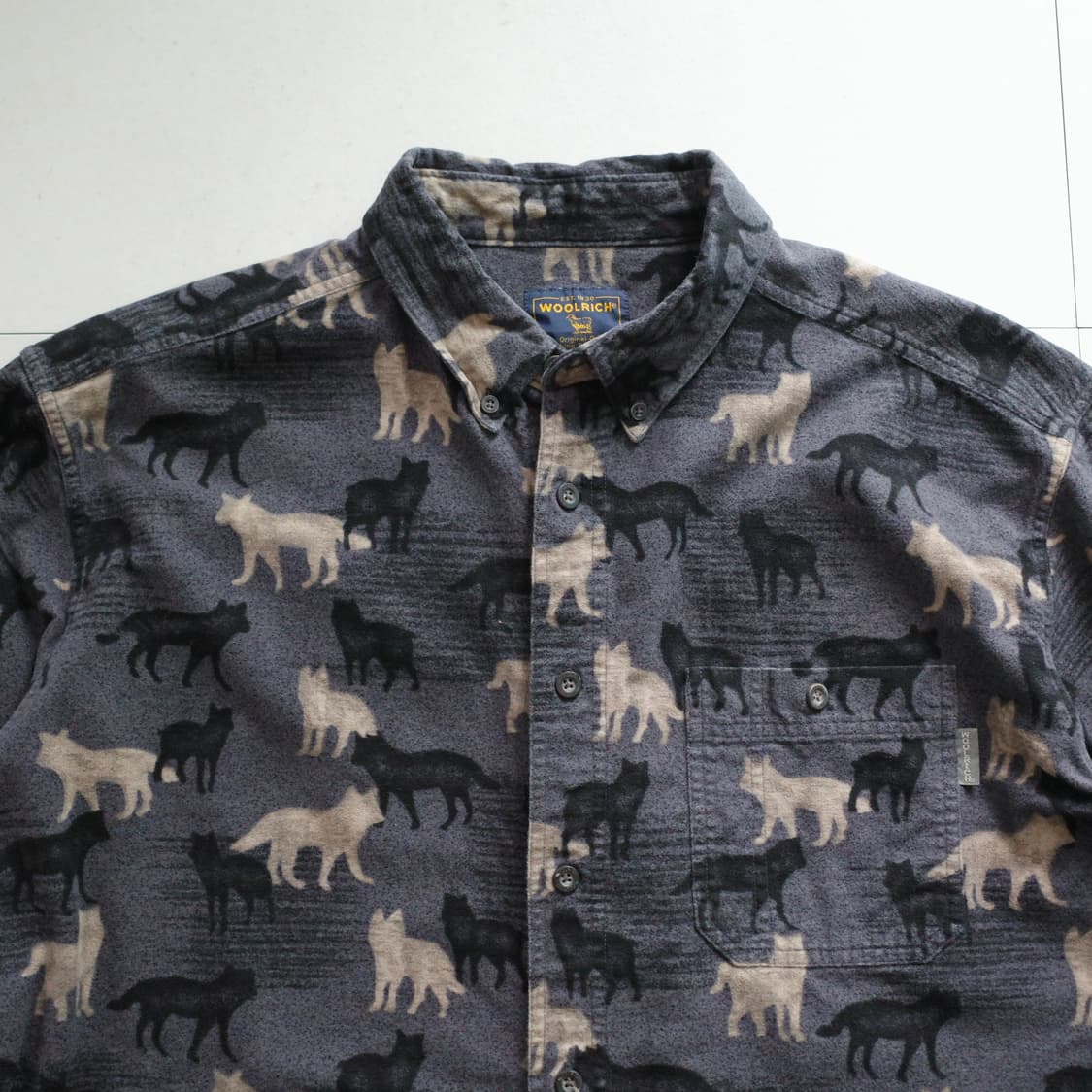 90s 울리치 빈티지 늑대 패턴  해비 플라넬 셔츠 XL 상품이미지2