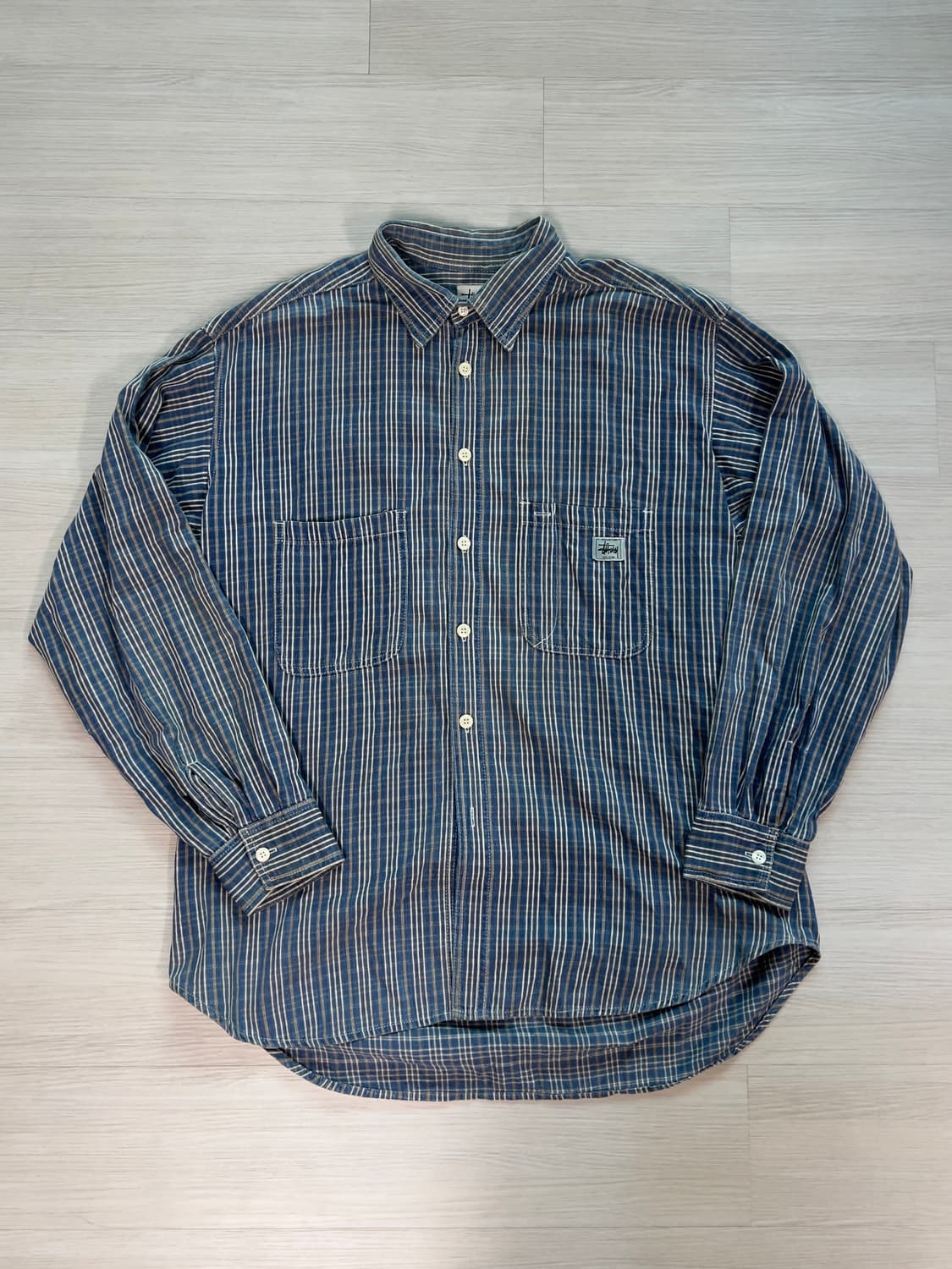[XL] 90s 스투시 크라운택 블루 체크 셔츠 상품이미지2