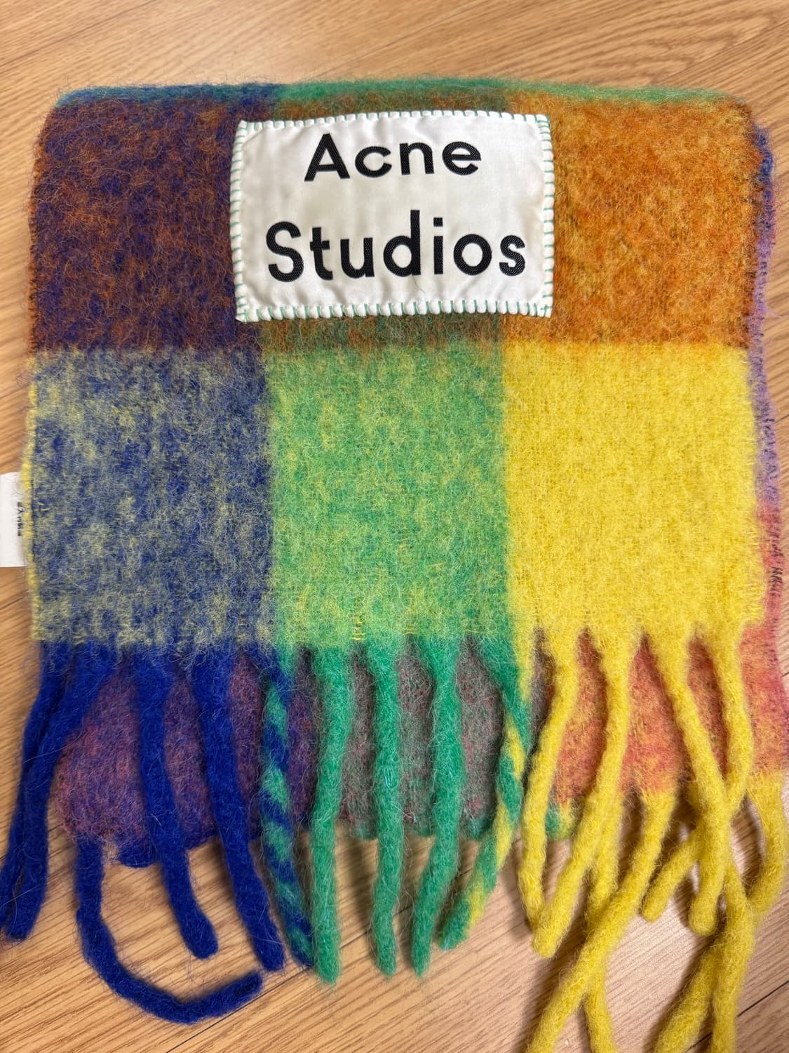 아크네 스튜디오 멀티 체크 머플러 블루 오렌지 그린 상품이미지1