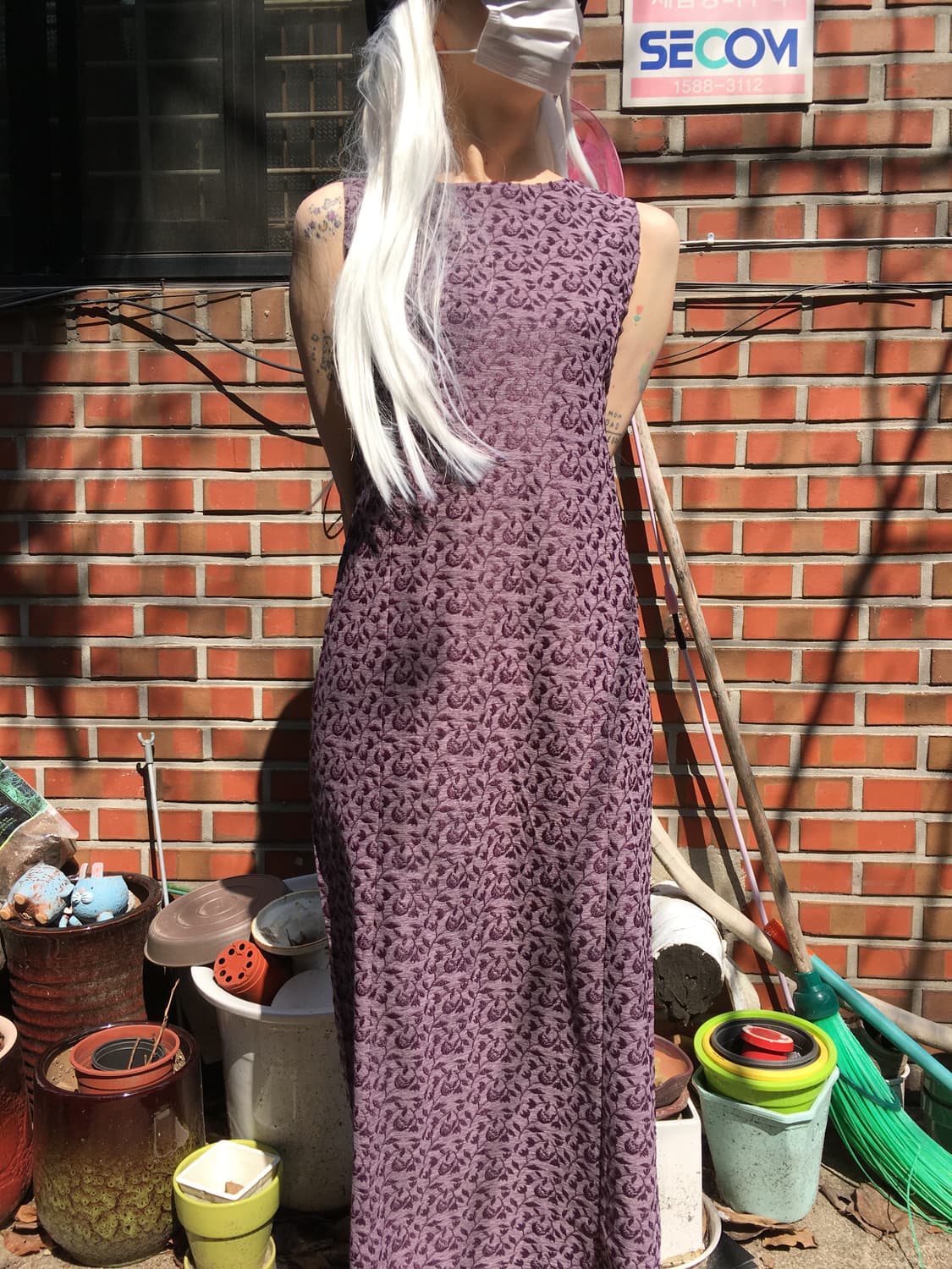 모브 퍼플 자카드 슬리브리스 롱 원피스 상품이미지1