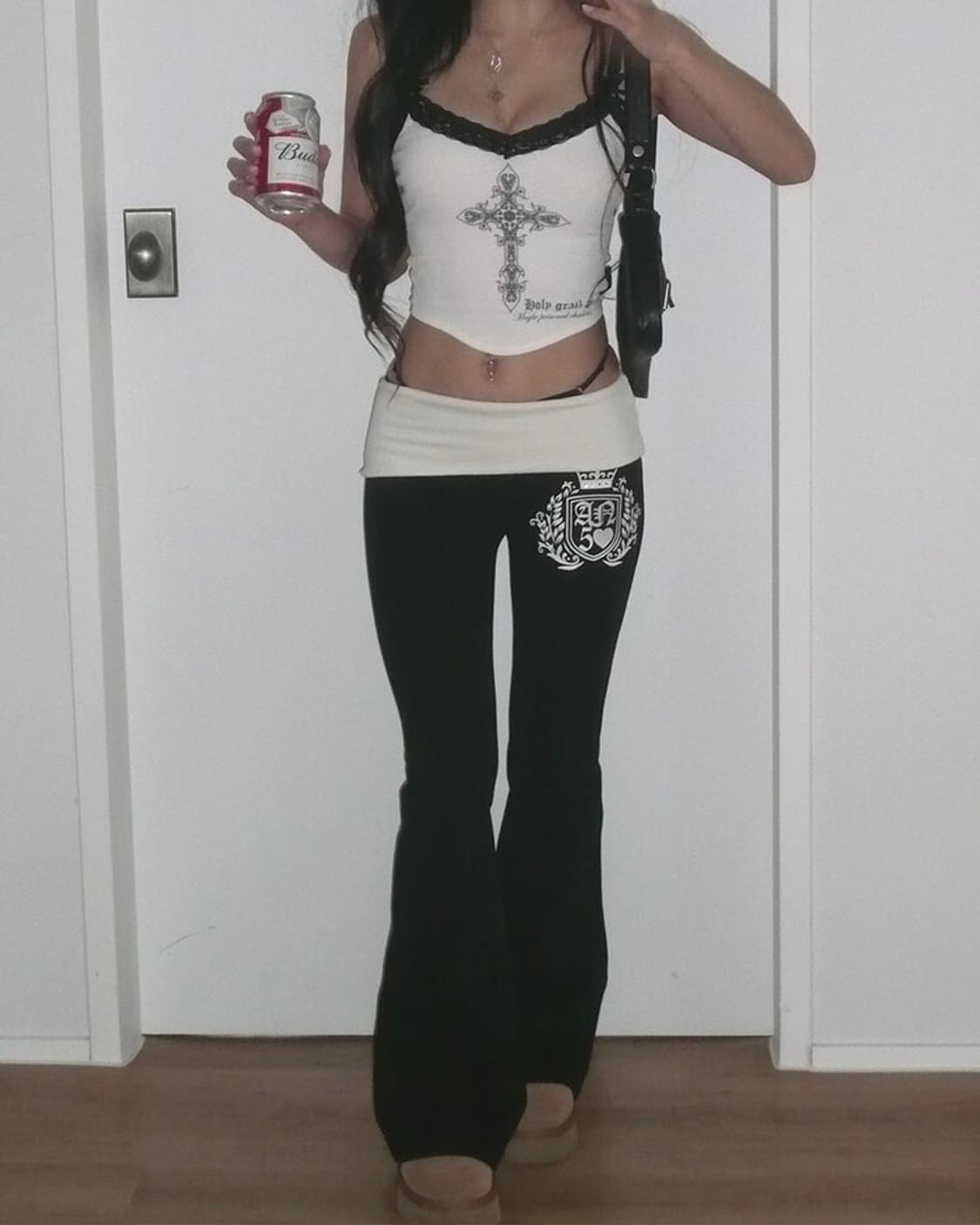 구해요 엔젤넘버555 부츠컷 폴디드 팬츠 블랙 상품이미지1