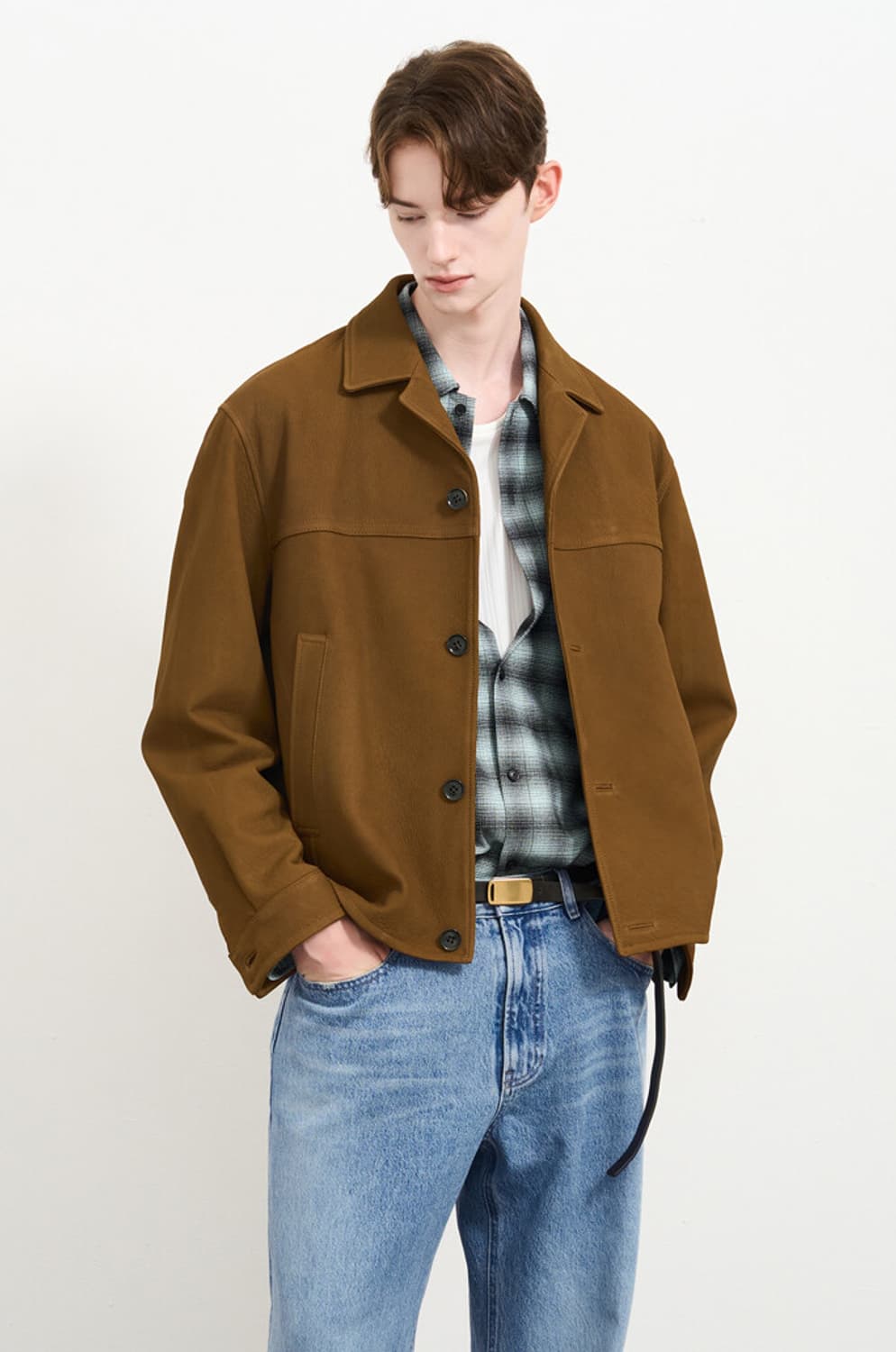 타임옴므/24fw 램스킨 오픈 칼라 자켓 카멜/100 상품이미지2