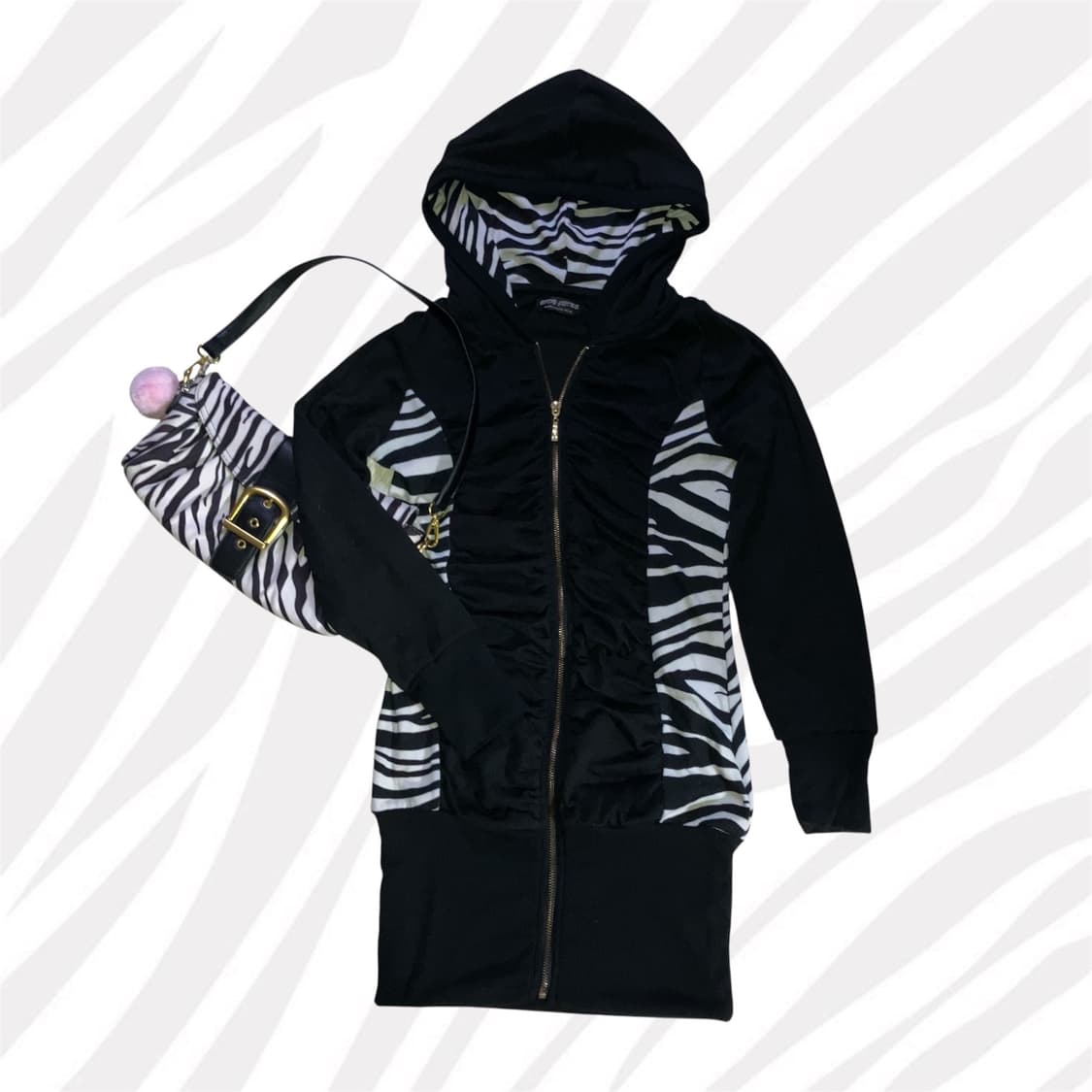 갸루 오네갸루 지브라 셋업 핀터깔 후드 원피스 숄더백 상품이미지1