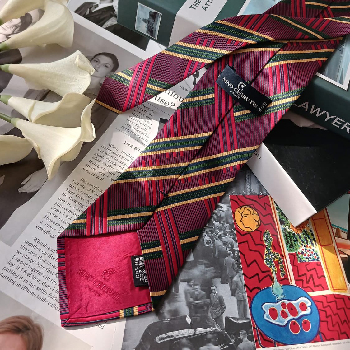 니노 세루티 실크 레드 스트라이프 넥타이 9.8cm A+등급 E875
 상품이미지5