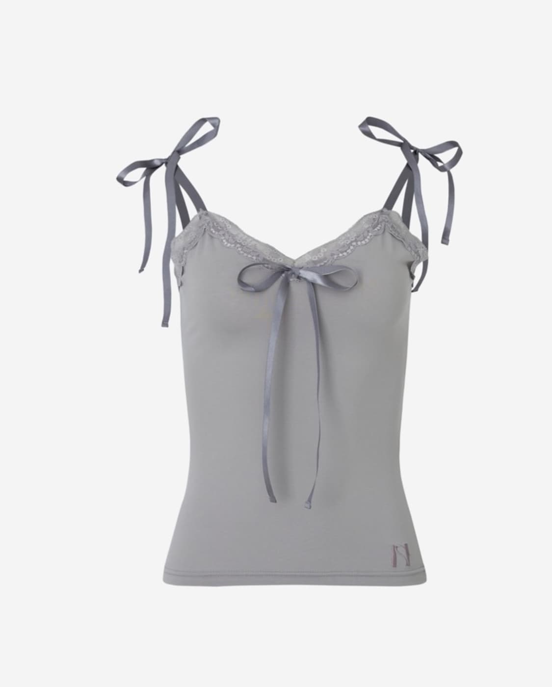 뉴얼린 리본레이스슬리브리스탑 그레이 판매해요 상품이미지1