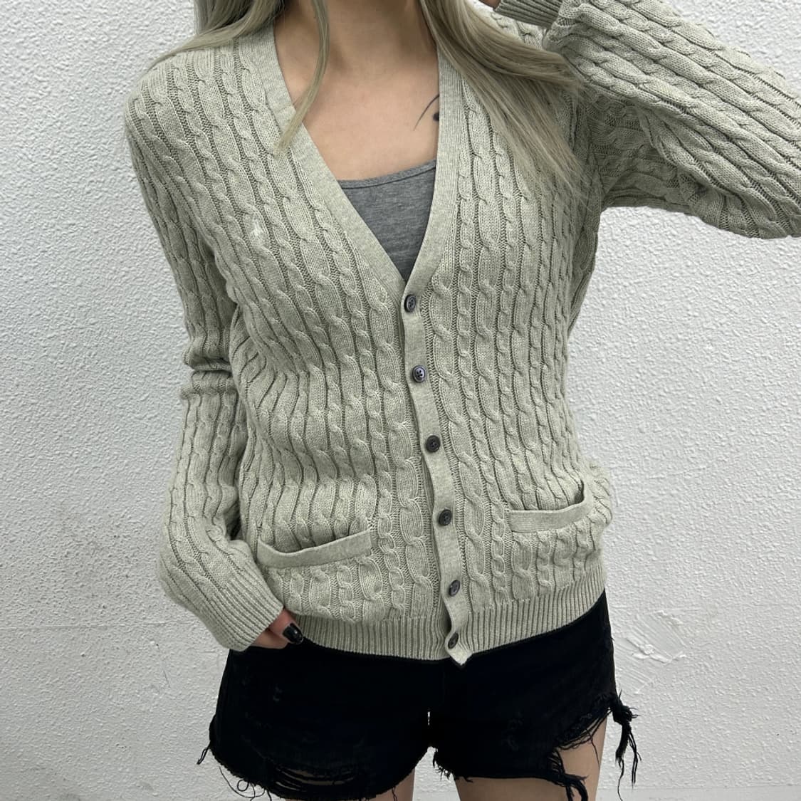 폴로 랄프로렌 화이트포니 멜란지 꽈배기 가디건 L 상품이미지1